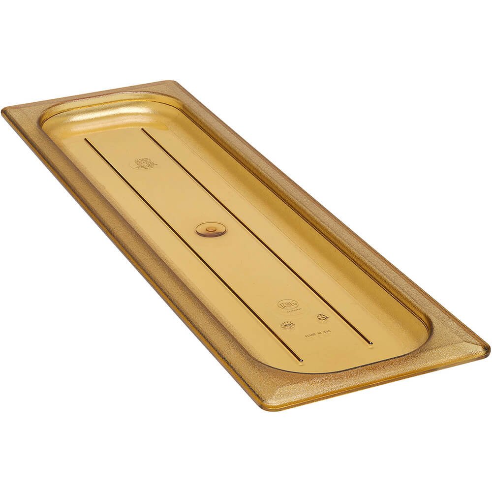 Half Size Long 6 3/8in x 20 7/8in Flat Cover with Handle for H-Pans - Amber Food Pan Lid - Perfect for Buffets, Catering & Commercial Kitchens