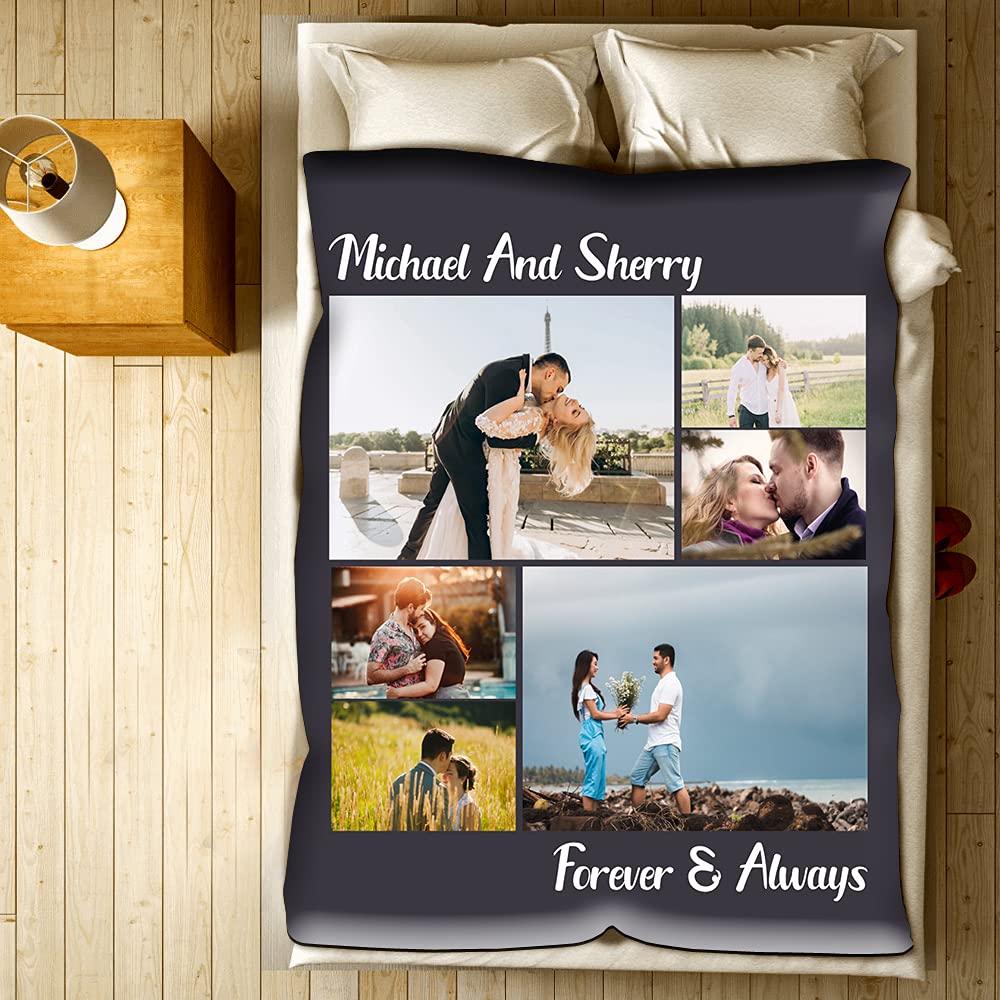 Personalized Photo Collage Fleece Blanket - Custom Couple Wedding Blanket 50x60 Inches - Soft Throw Blanket with Pictures - Perfect Gift for Anniversaries, Christmas & Birthdays - Great for Cuddling, Home Decor and Romantic Gifts