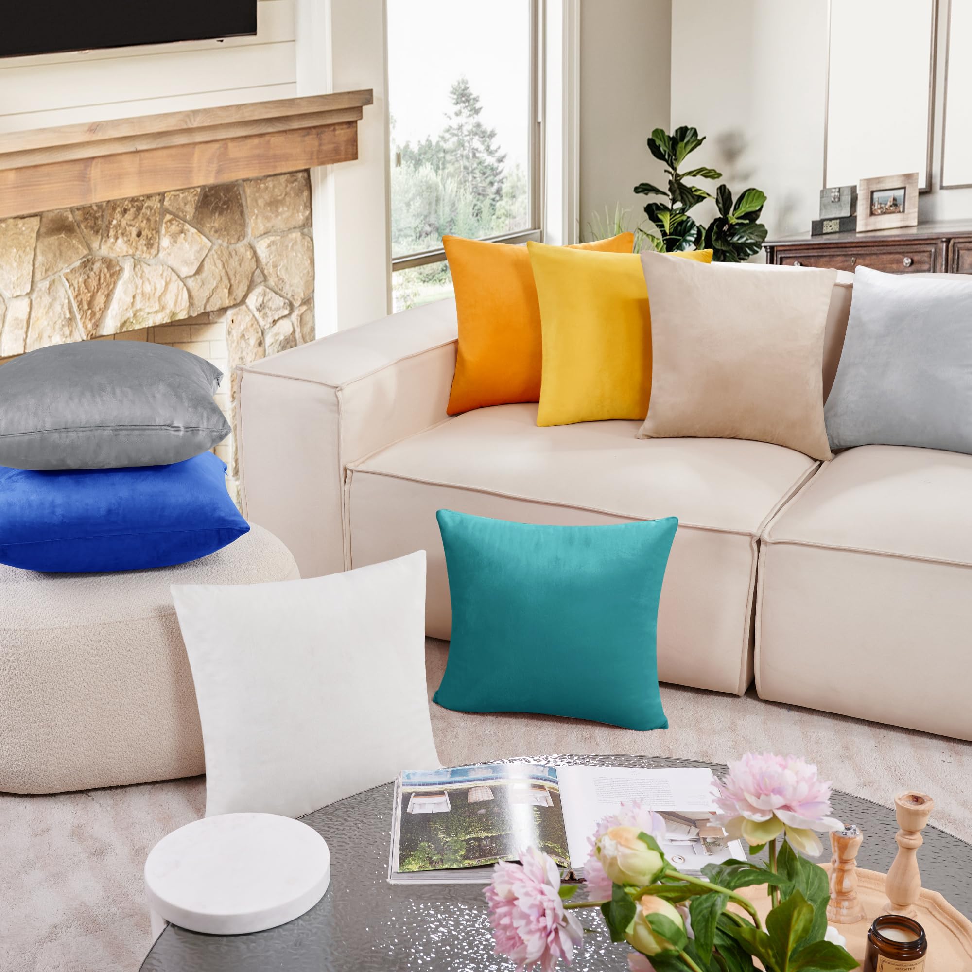 Deconovo 2 Pack Velvet Throw Pillow Covers 22x22 Inches - Super Soft Plush Cushion Covers for Sofa, Couch, Bed - Turquoise Blue Decorative Pillowcases for Living Room, Bedroom, Dorm Decor