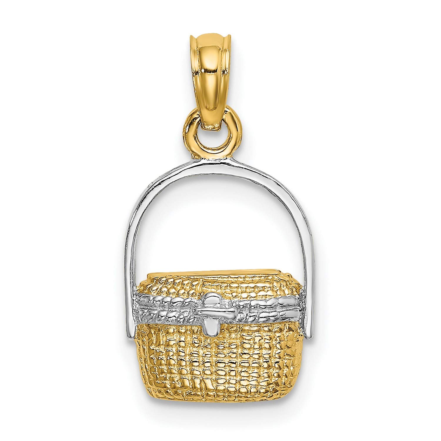 14k Yellow Two Tone Gold Nantucket Basket Charm - 13mm x 10mm Handmade Jewelry for Bracelets, Necklaces & DIY Crafting