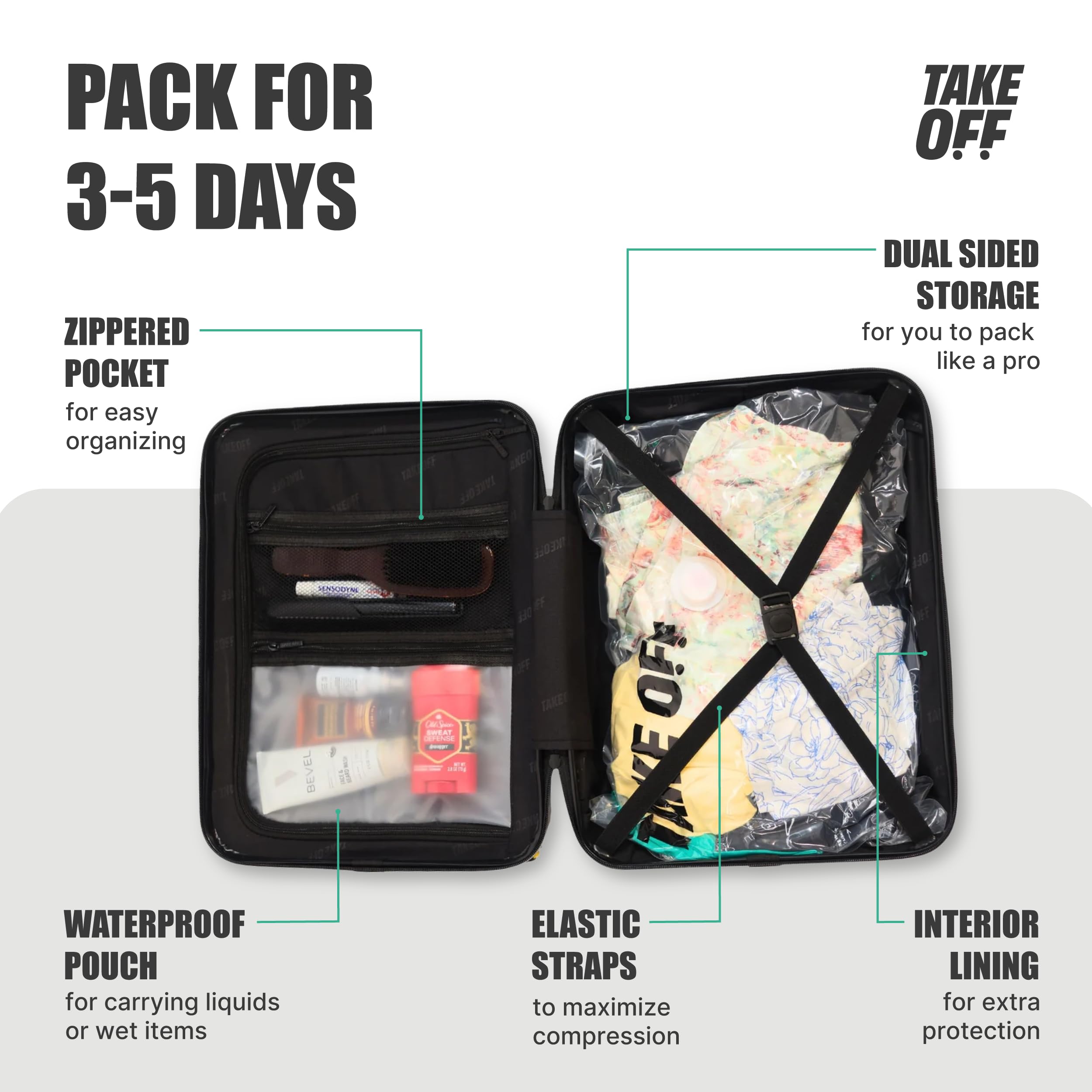 Take OFF Luggage Personal Item Suitcase 3.0 EXP - Rose | Carry-On Approved Underseat Travel Bag for Airlines | Perfect for Business Trips & Weekend Getaways