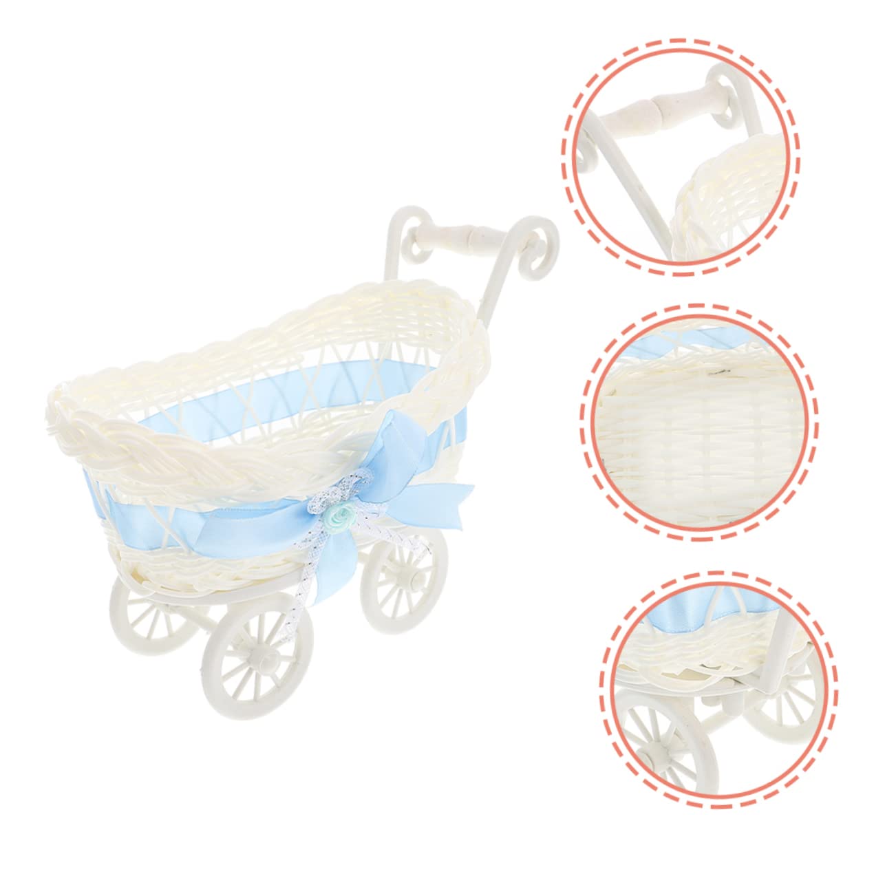 WATIIFUFU 2-Piece Woven Party Baskets Set - Decorative Miniature Doll Stroller Cart & Bowl for Wedding, Baby Shower, Home Decor - Perfect for Gift Wrapping, Table Centerpieces, and Nursery Storage