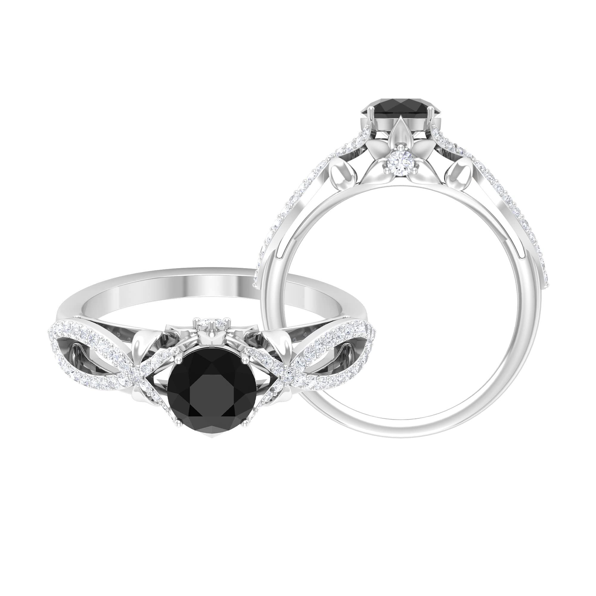 1.50 CT Black Diamond Solitaire Ring with Moissanite | 14K Solid Gold Crossover Black Diamond Ring | Certified April Birthstone Jewelry | Perfect for Anniversary, Engagement & Special Occasion Gifts