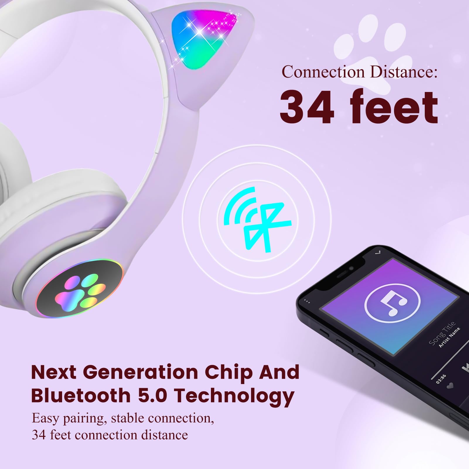 **Kids Wireless Headphones with Microphone - Bluetooth Headphones for School, Travel & Home Use - Violet (Suitable for Children & Adults)**