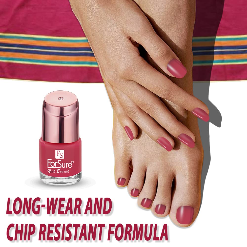 ForSure® Glossy Quick-Dry Nail Polish Set of 6 Colors (Hot Magenta, Absolute Pink, Nude Line, Party Red, Intense Pink, Solid Purple) - Long Lasting & Chip Resistant for Salon-Quality Manicures at Home, Parties & Special Occasions