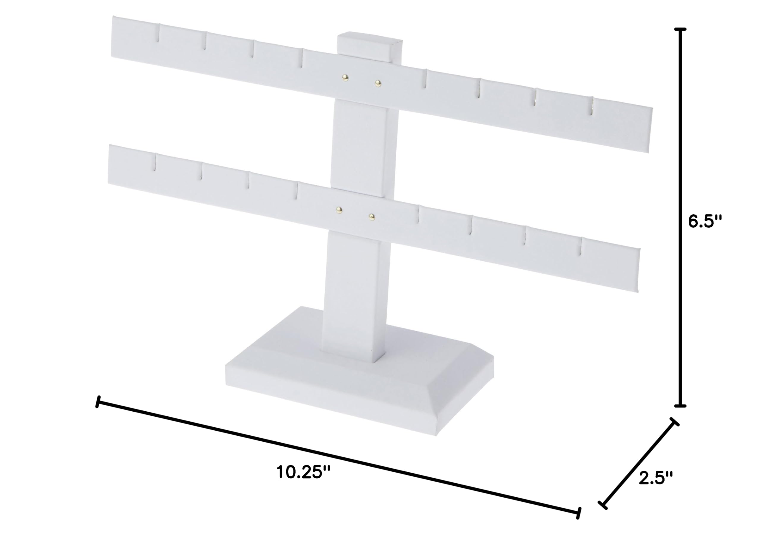 Plymor White Faux Leather Double T-Bar Earring Display Stand - Holds 8 Pairs of Earrings, 10.25