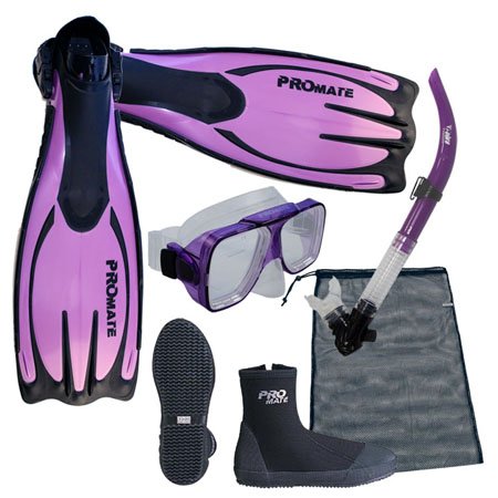 Promate Scuba Diving Snorkeling Mask Set with Snorkel, Boots, Fins & Gear Bag - Full Face Snorkel Mask for Adults & Kids - Perfect for Ocean Swimming, Snorkeling, Beach Vacations & Underwater Adventures