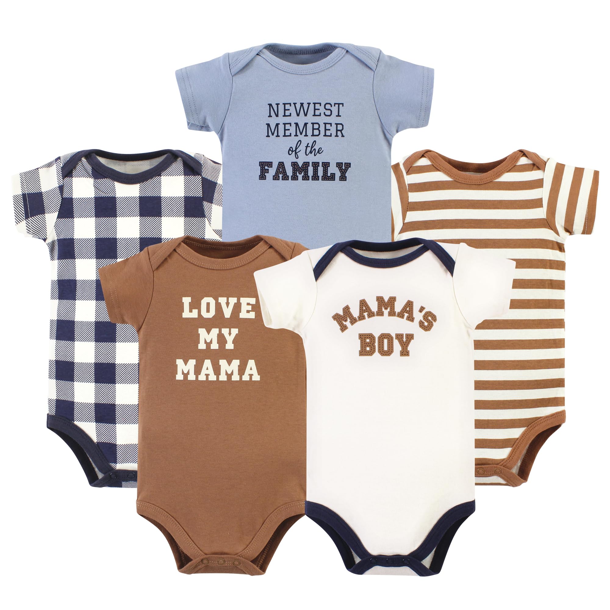 Hudson Baby Unisex Cotton Bodysuits 5-Pack - Soft Comfortable Onesies for Boys & Girls 9-12 Months (Brown/Navy) - Perfect for Everyday Wear, Playtime & Baby Photos