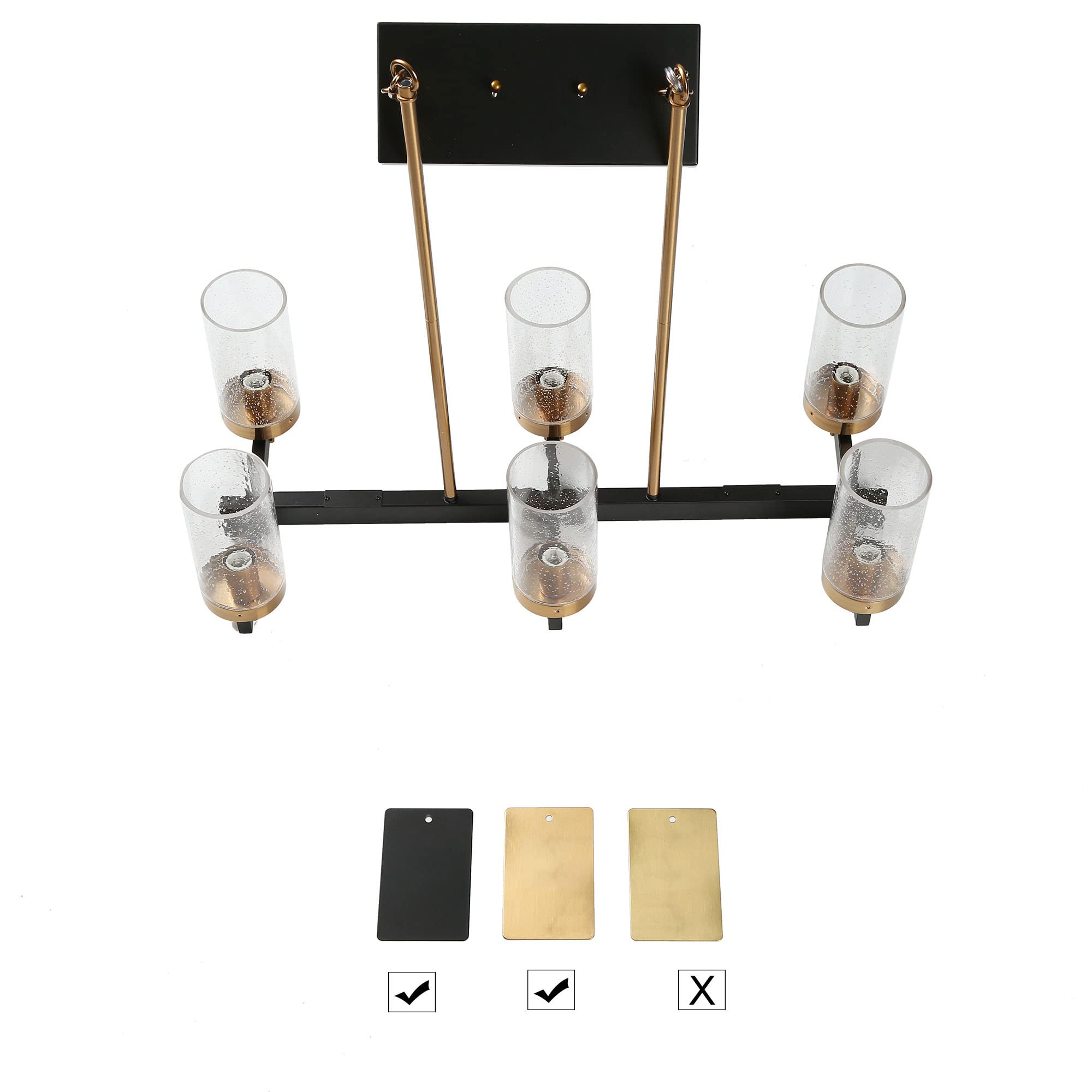 ZEVNI 6-Light Black Gold Modern Chandelier with Seeded Glass Shade - 27