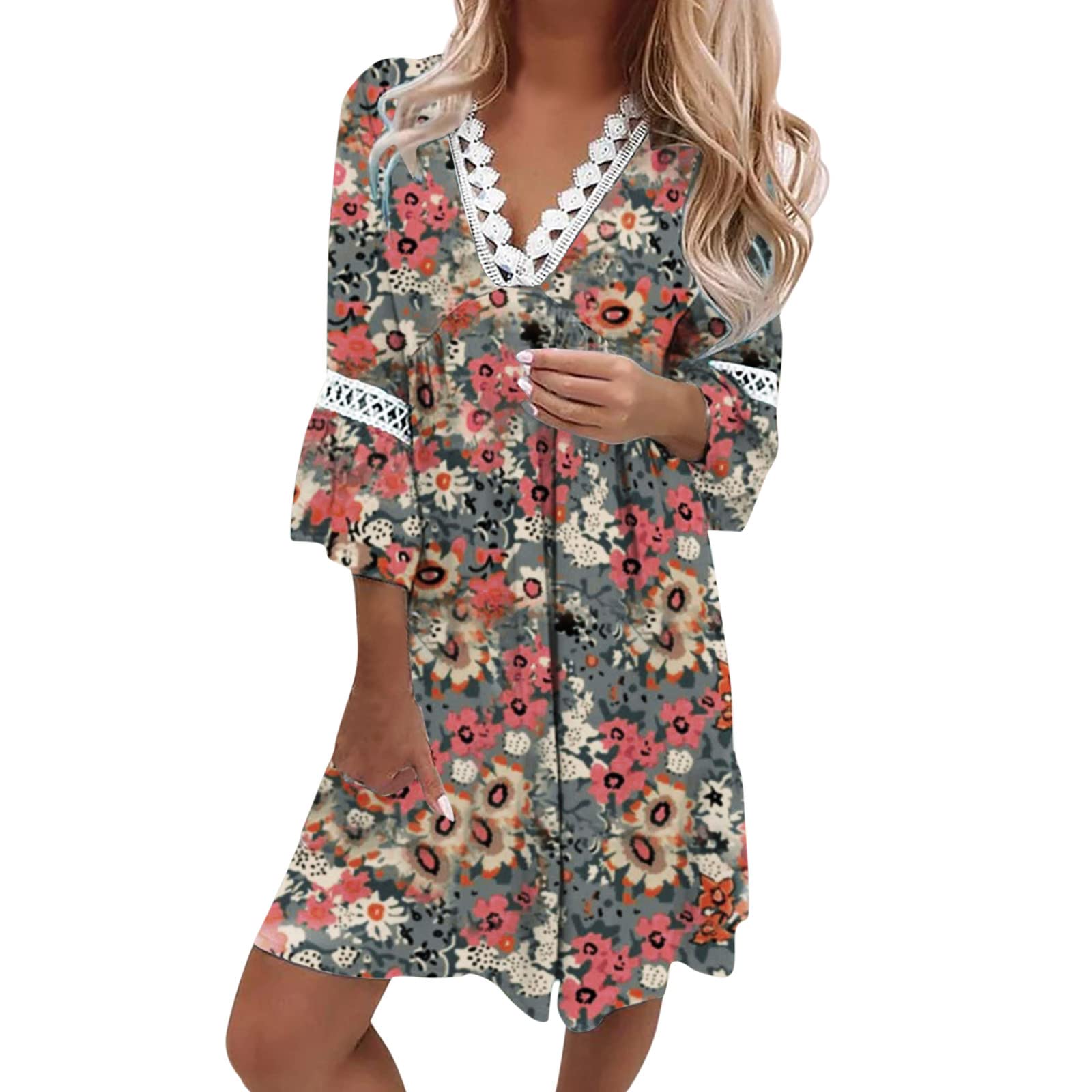 ONHUON Women's Floral Maxi Dress with Pockets - 2022 Casual Loose Bohemian Spaghetti Strap Sundress for Beach, Vacation & Summer Outfits