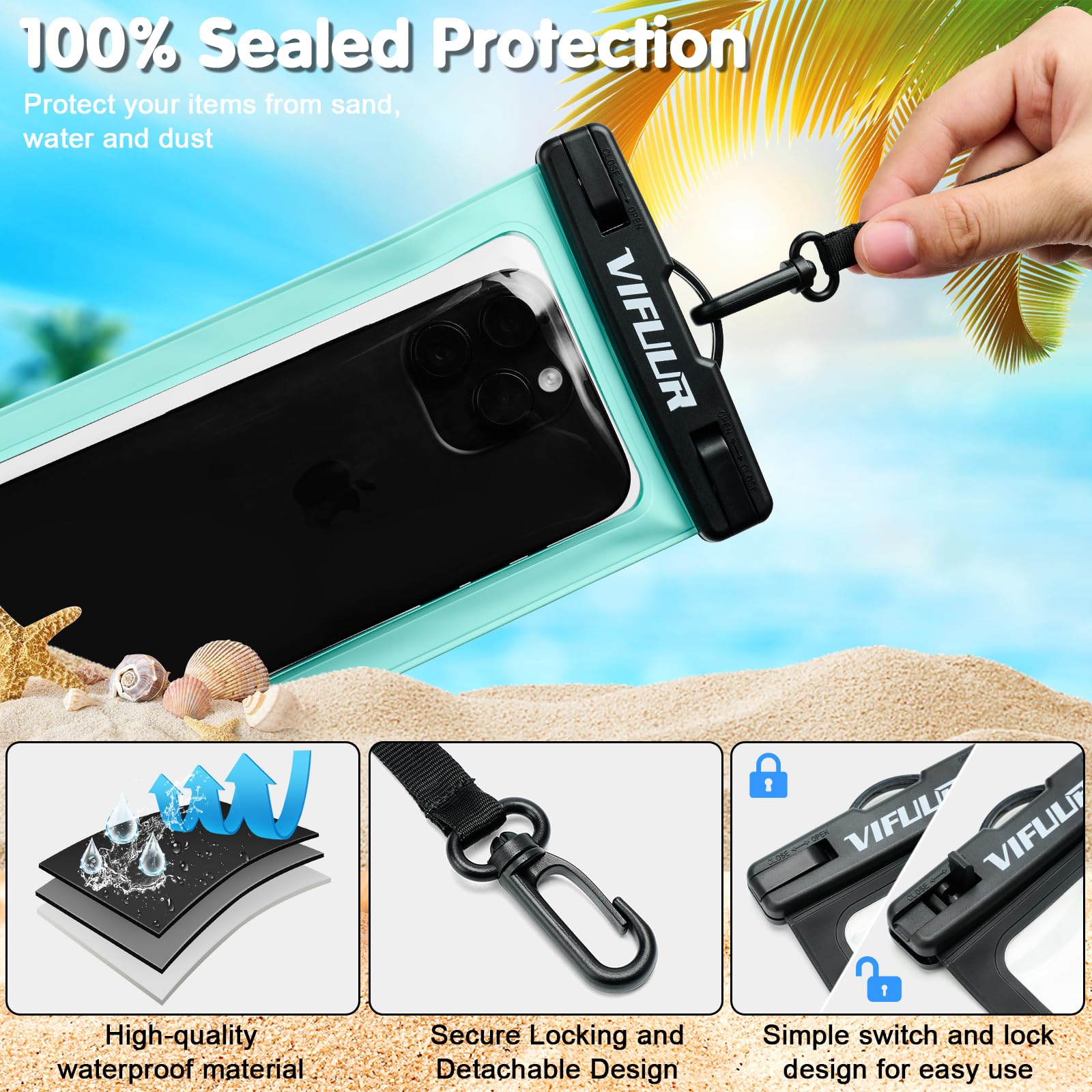 VIFUUR IPX8 Waterproof Phone Pouch - Universal Waterproof Dry Bag Case for iPhone 15 14 13 12 Pro Max XS Plus & Samsung Galaxy - Beach, Swimming, Diving, Kayaking, Boating - 2 Pack Black/Clear Phone Protector