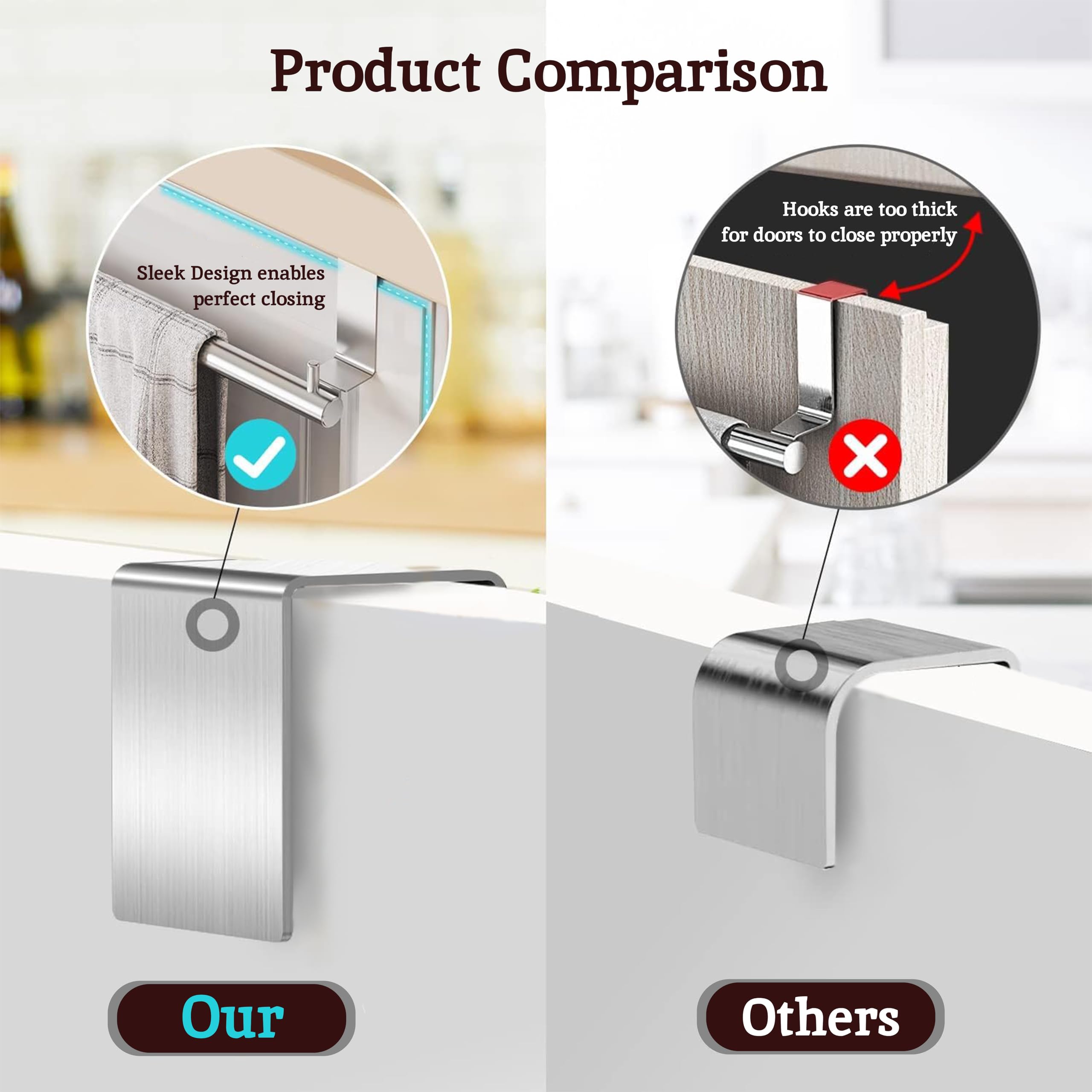 Premium Stainless Steel Over Door Towel Rack - Space-Saving Kitchen & Bathroom Organizer for Hanging Dish Towels, Tea Towels & Hand Towels | Perfect for Small Spaces, Apartments & Dorm Rooms