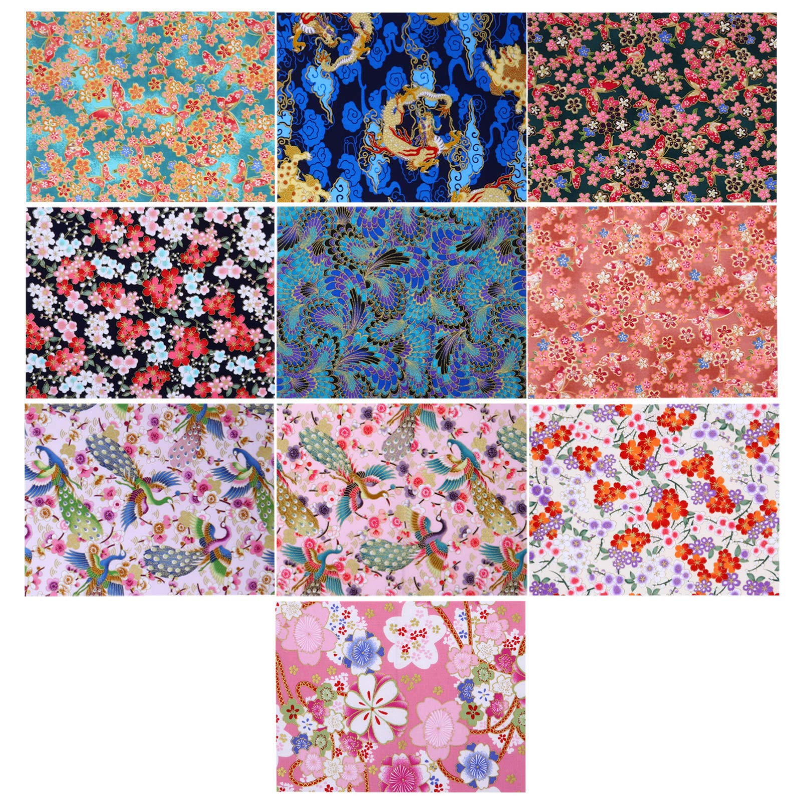 EXCEART Cotton Craft Fabric Bundle - 10Pcs Multi-Color Flower Pattern Patchwork Squares for Sewing, DIY Bags, Dolls, Pillows, Gift Wrapping & Home Decor Projects