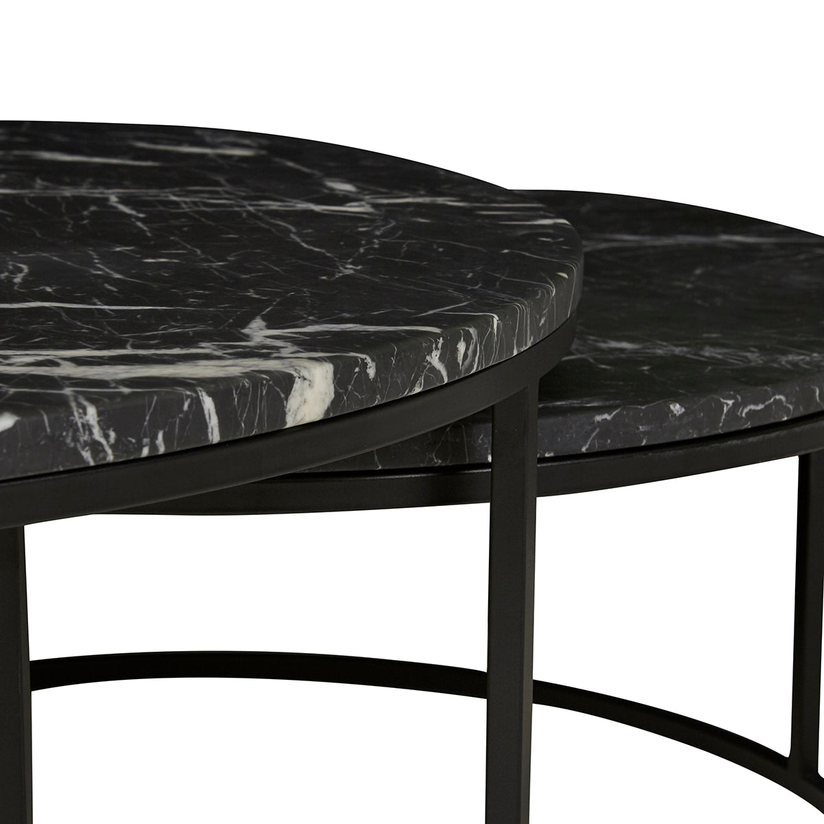 Elle Round Marble Nest Coffee Table - Modern Living Room Centerpiece for Small Spaces, Home Decor Accent Table with Storage Shelf