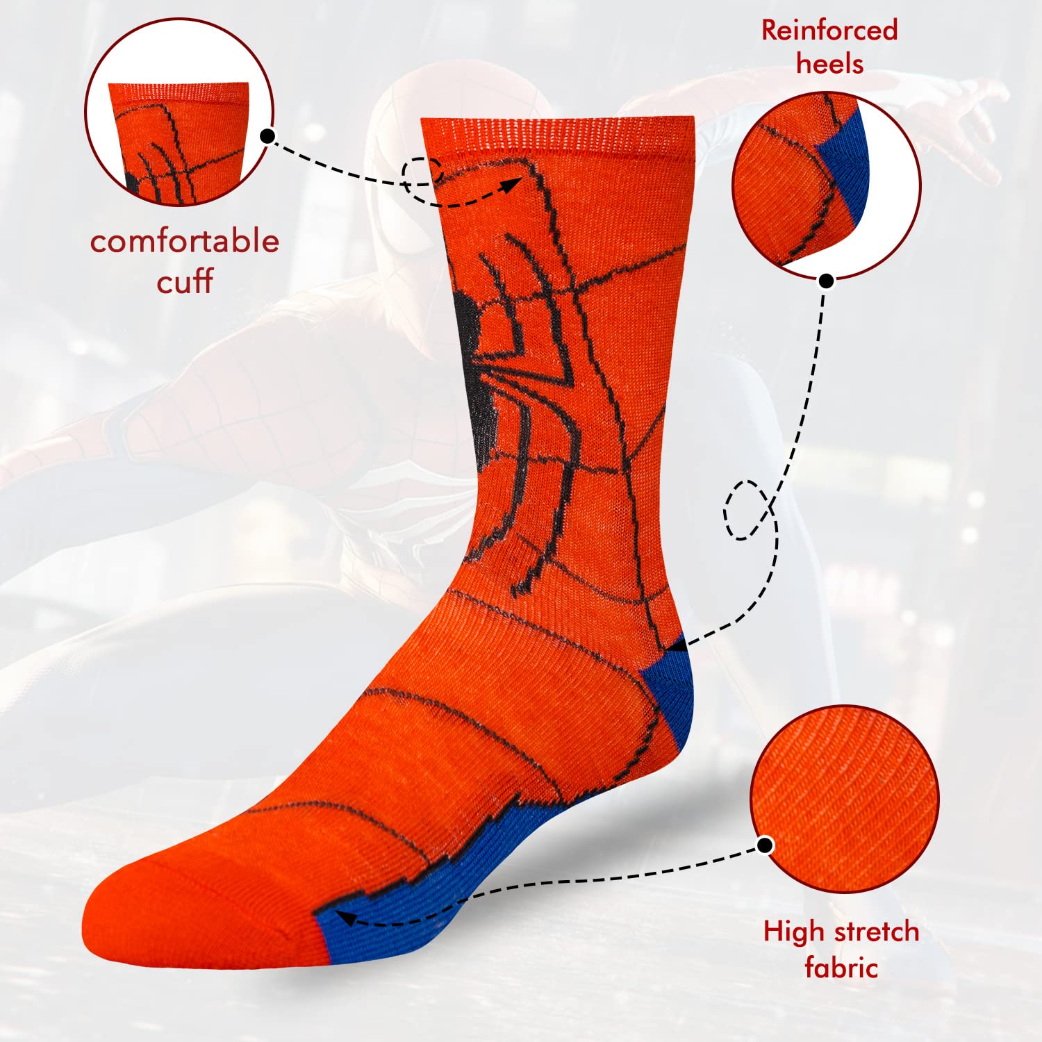 Marvel Spiderman Socks 6-Pack - Breathable Athletic Socks for Men & Boys - Perfect for Sports, Cosplay & Everyday Wear