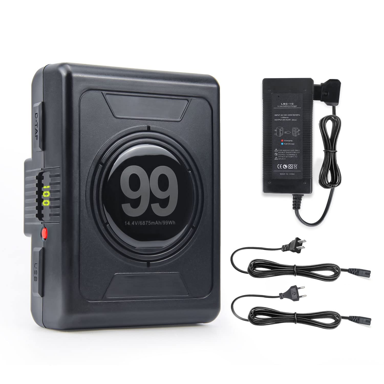 REYTRIC 99Wh (6875mAh) V-Mount Gold Battery with D-Tap Charger & Output Cable - Compatible with DSLR Cameras, Camcorders, LED Lights - Professional Power Solution for Filmmaking, Photography & Broadcast Equipment