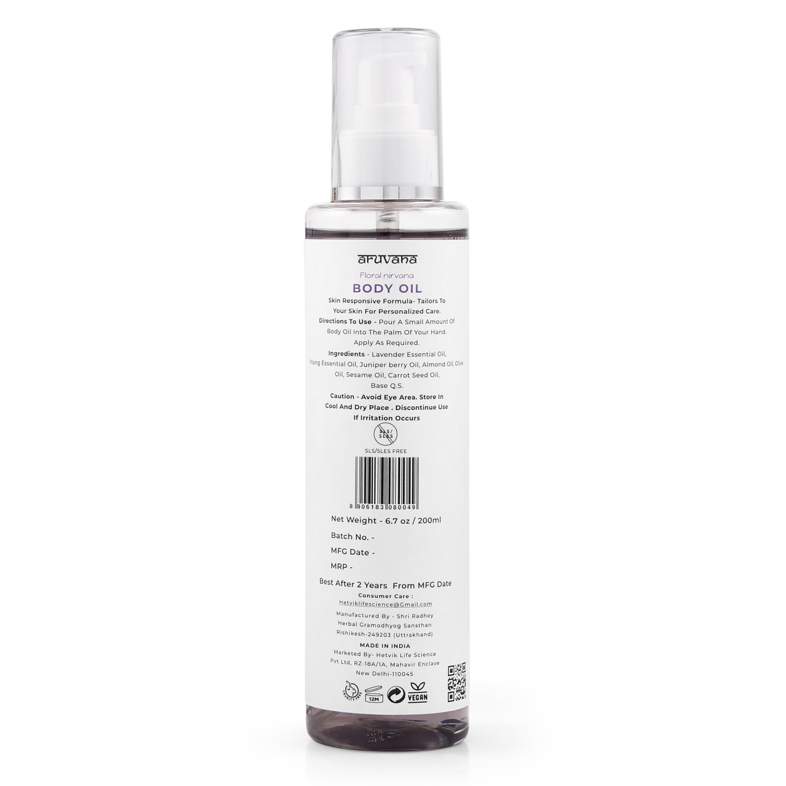 ARUVANA Floral Nirvana Body Wash & Body Oil Gift Set (2-Pack) with Lavender & Ylang Ylang Essential Oils - Moisturizing Body Wash for Soft, Smooth Skin & Non-Greasy Body Oil - Hydrating Skincare for Dry to Very Dry Skin (200ml) - Perfect for Spa Day, Self-Care Routine & Relaxing Bath Time