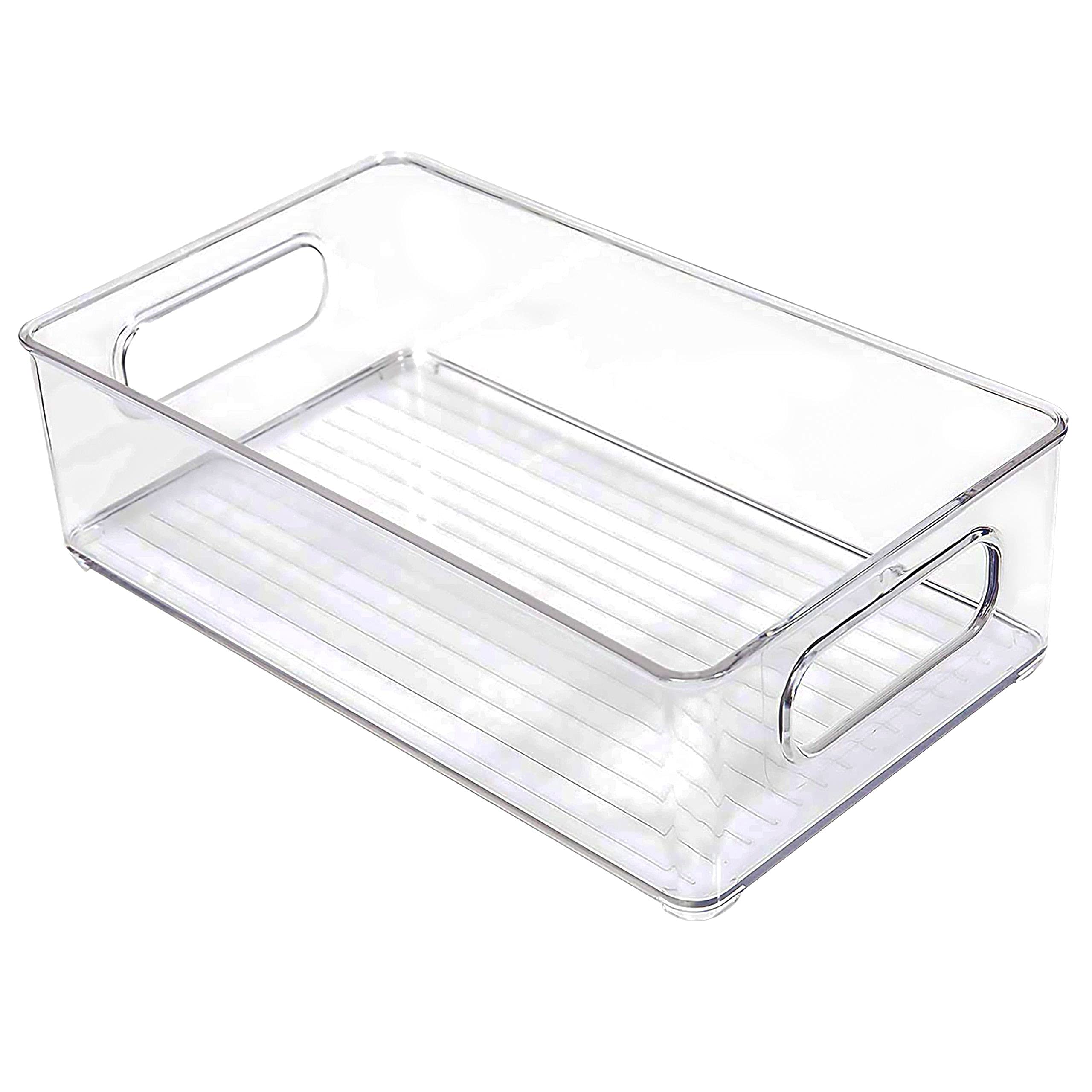 Bahoki Essentials 4-Piece Clear Plastic Kitchen Pantry Storage Bins Set - Stackable Freezer & Refrigerator Organizer for Snacks, Drinks, Fruits, Vegetables - Multifunctional Home Organization Containers - Perfect for Pantry, Kitchen, Dorm & Office Storage Solutions