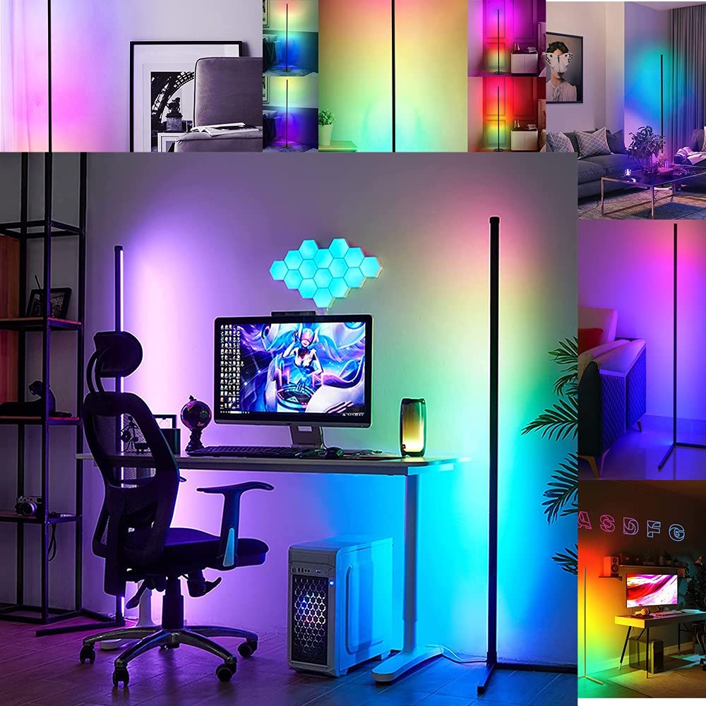 AOOK Smart RGB LED Floor Lamp - 20W Ambient Lighting with Remote Control, 142cm Standing Light for Living Room, Bedroom & Game Room - Cool White & 16 Million Colors - Perfect for Home Decor, Gaming Setup & Mood Lighting