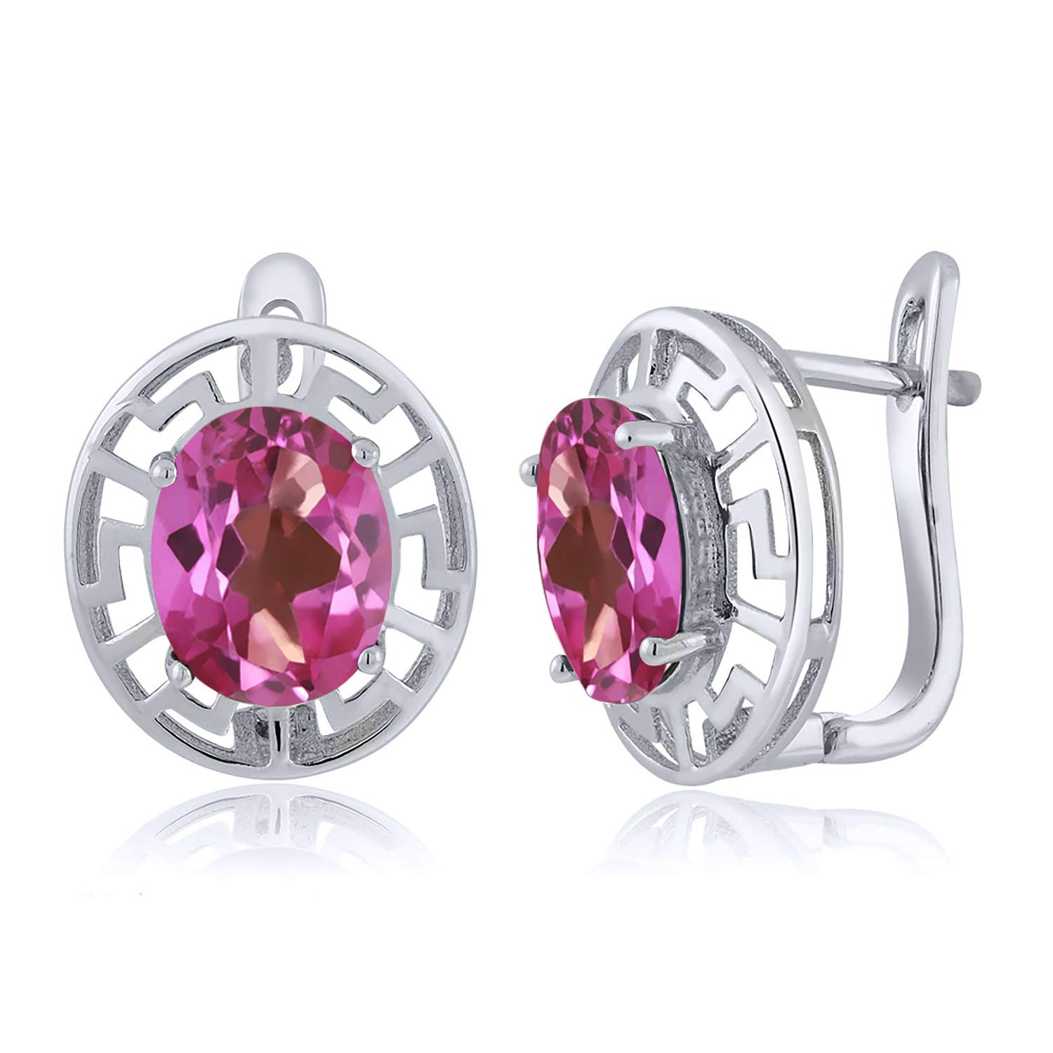 925 Sterling Silver 10X8MM Oval Birthstone Earrings for Women | Greek Key Design Gemstone Jewelry | Perfect Gift for Mom, Wife, Her | Elegant for Weddings, Parties & Special Occasions
