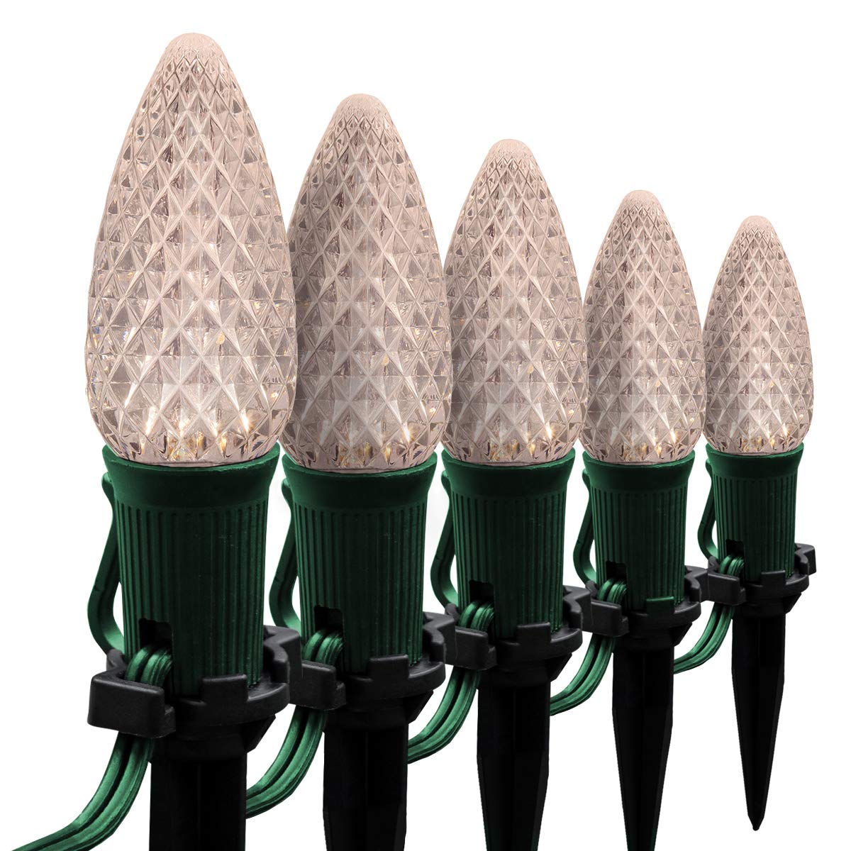 Warm White LED Christmas Pathway Lights - 100ft Green Wire for Outdoor Decor