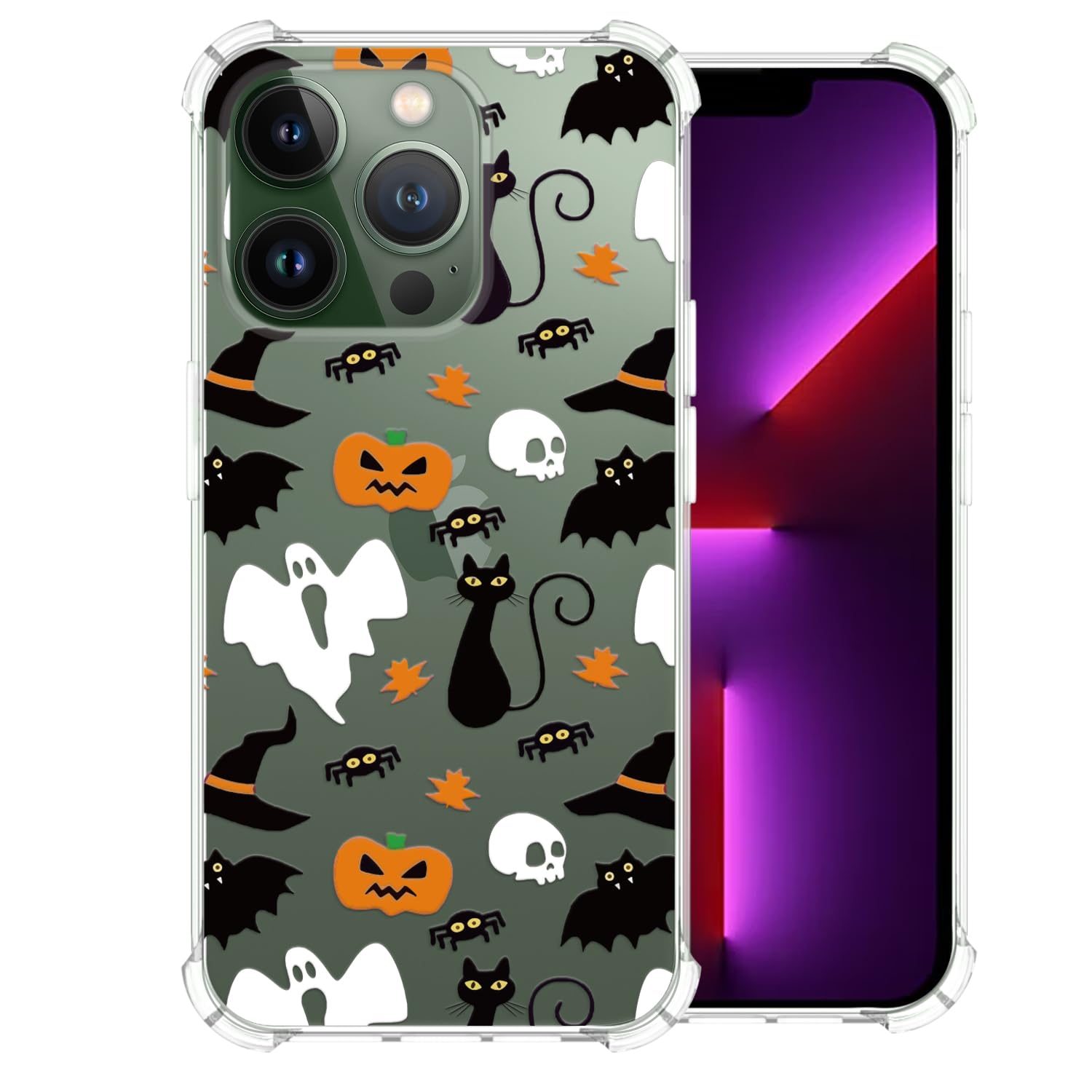 Ghost Pumpkin Halloween Clear Phone Case for iPhone 13 Pro Max - Soft TPU Protective Slim Shockproof Cover for Boys & Girls | Perfect for Trick-or-Treating, Parties & Spooky Season