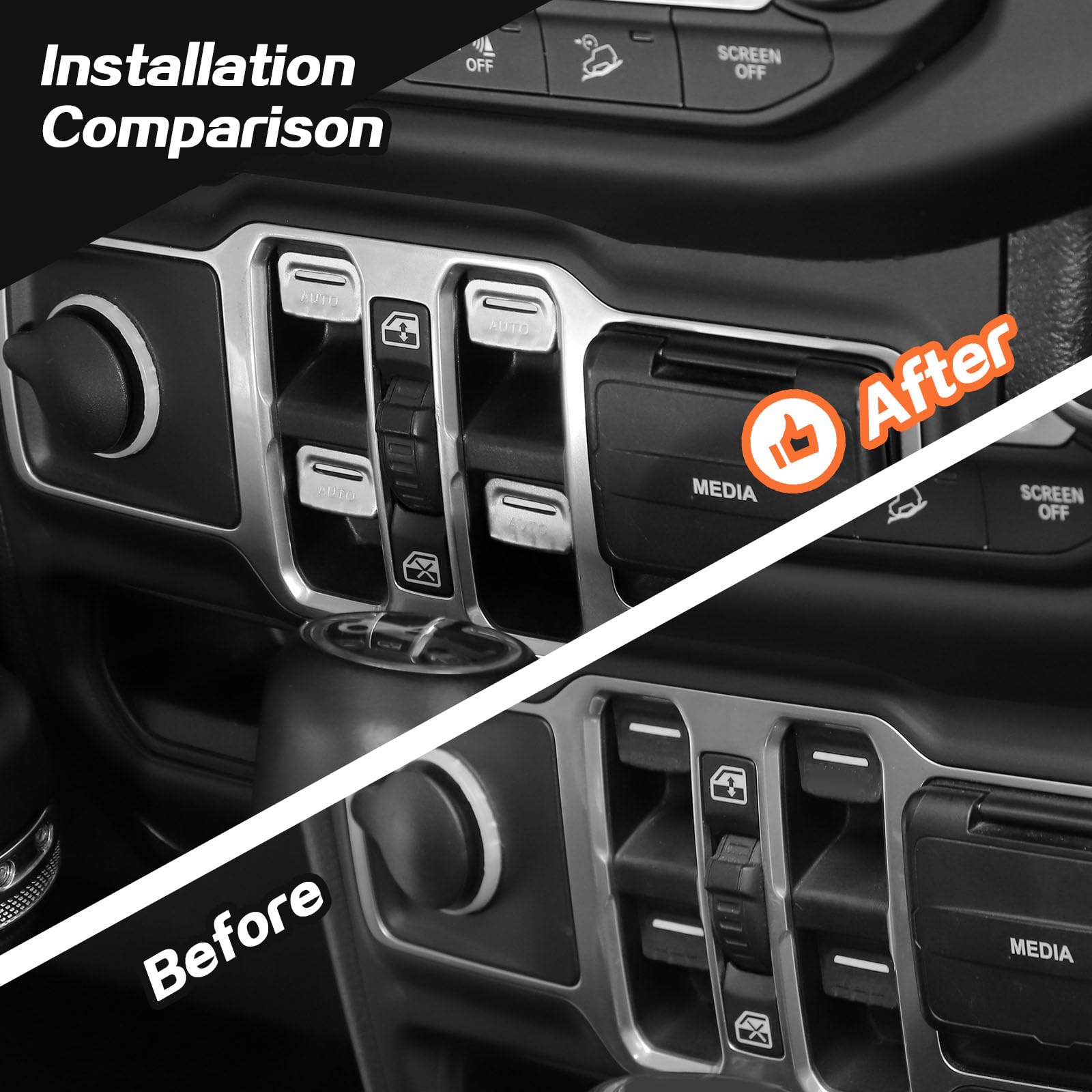 JeCar Silver Aluminum Alloy Window Switch Button Cover Trim for Jeep Wrangler JL JLU & Gladiator JT (2018-2024) - Interior Accessories Upgrade for Enhanced Style & Protection | Perfect for Off-Roading, Daily Driving & Car Customization