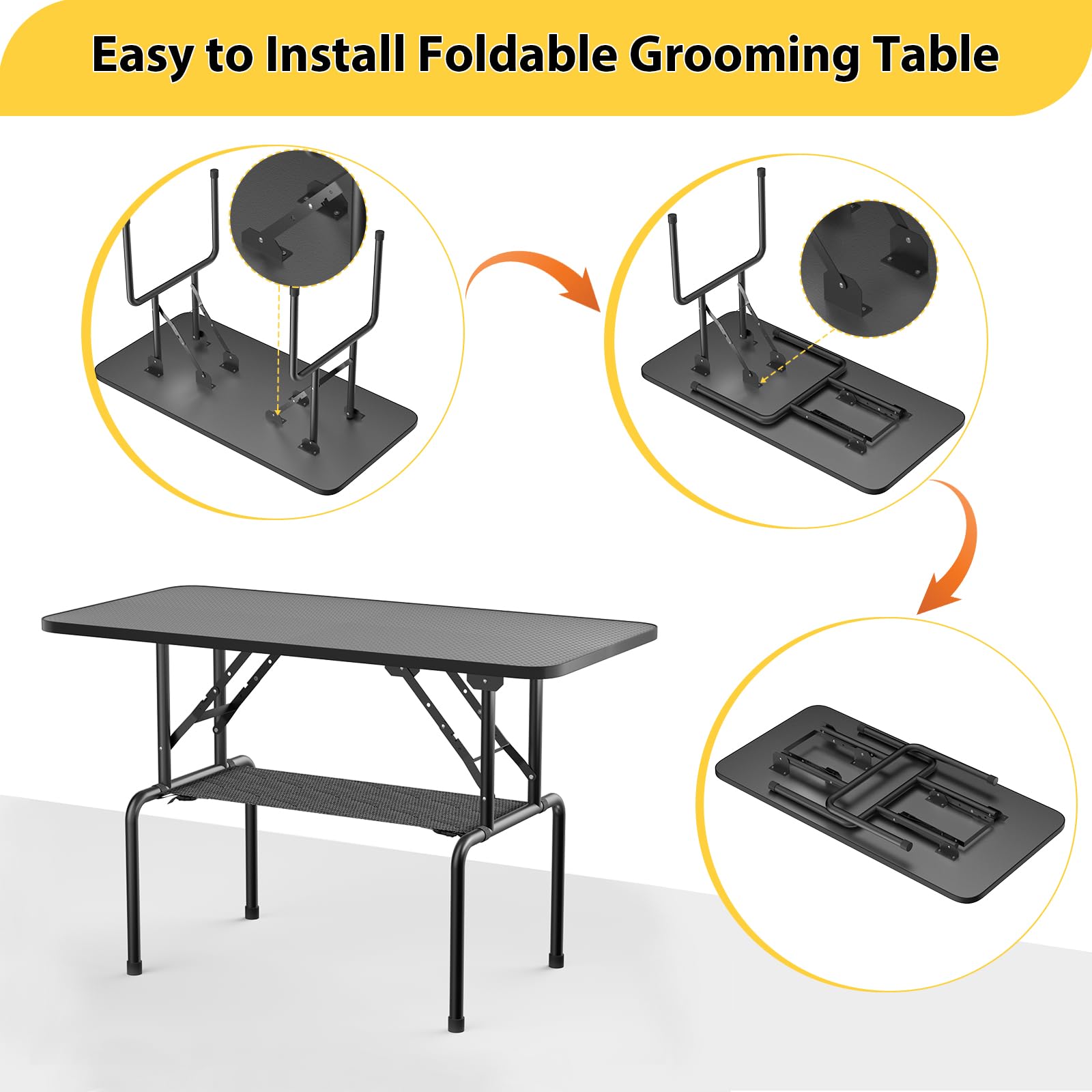 ROOMTEC 32 Inch Foldable Dog Grooming Table with Adjustable Arm, Nooses & Mesh Tray - Professional Pet Grooming Table for Home Use, Perfect for Bathing, Brushing & Nail Trimming