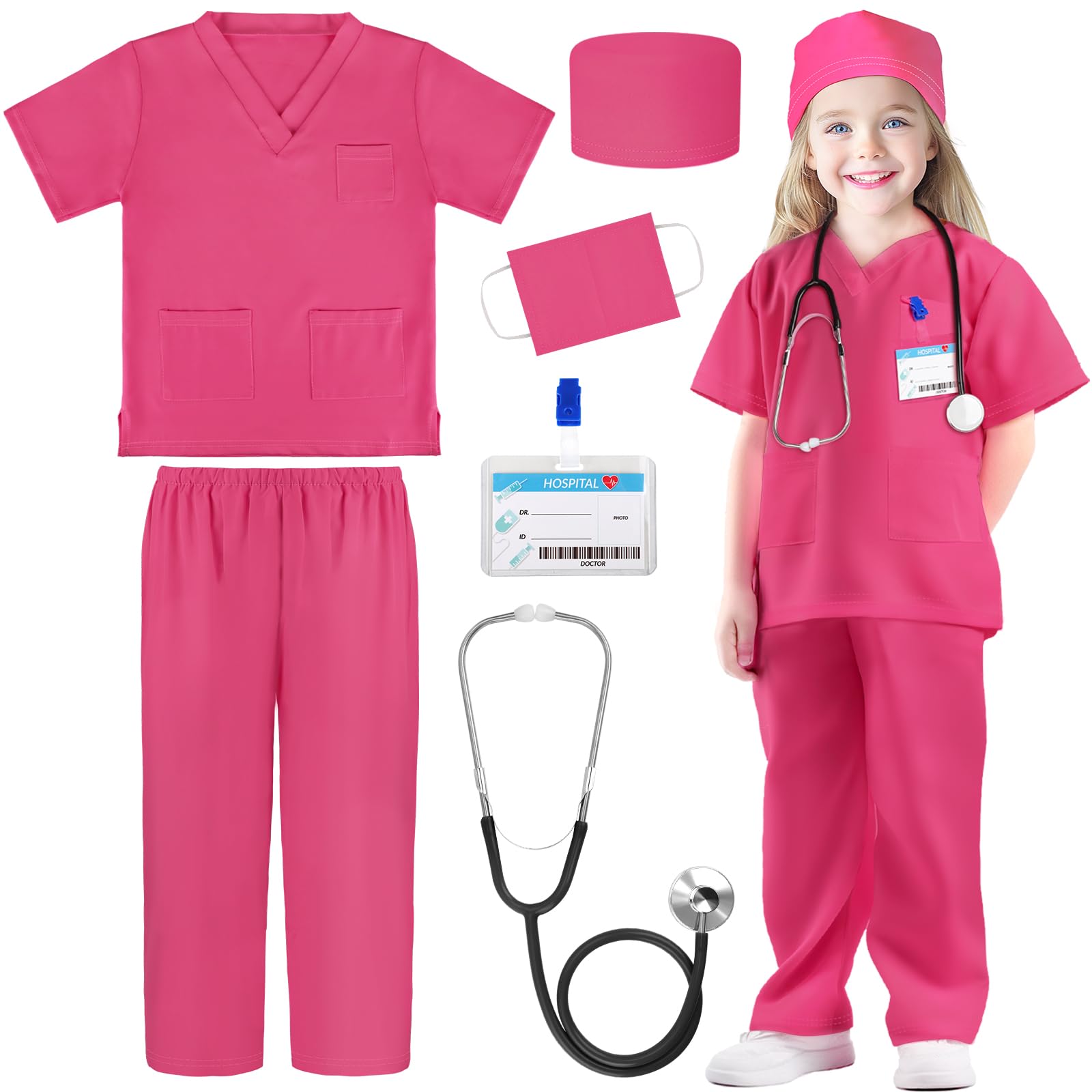 Kids Doctor Costume Set with Scrubs & Accessories - Halloween Dress Up for Toddlers & Children | Pretend Play, Role Play, Halloween Party Costume