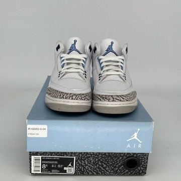 Original Air Jordan 3 Retro UNC Men's Basketball Shoes Size 8.5 (CT8532-104) - Classic Blue & White Sneakers for Casual Wear, Sports & Street Fashion