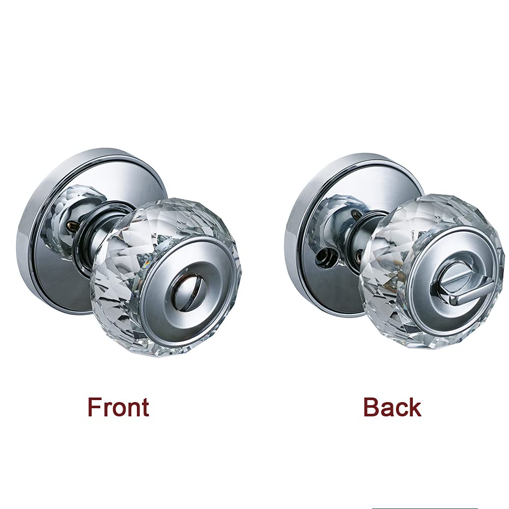 Keyless Privacy Door Knob - HD Crystal Glass, Polished Chrome for Bedrooms & Bathrooms