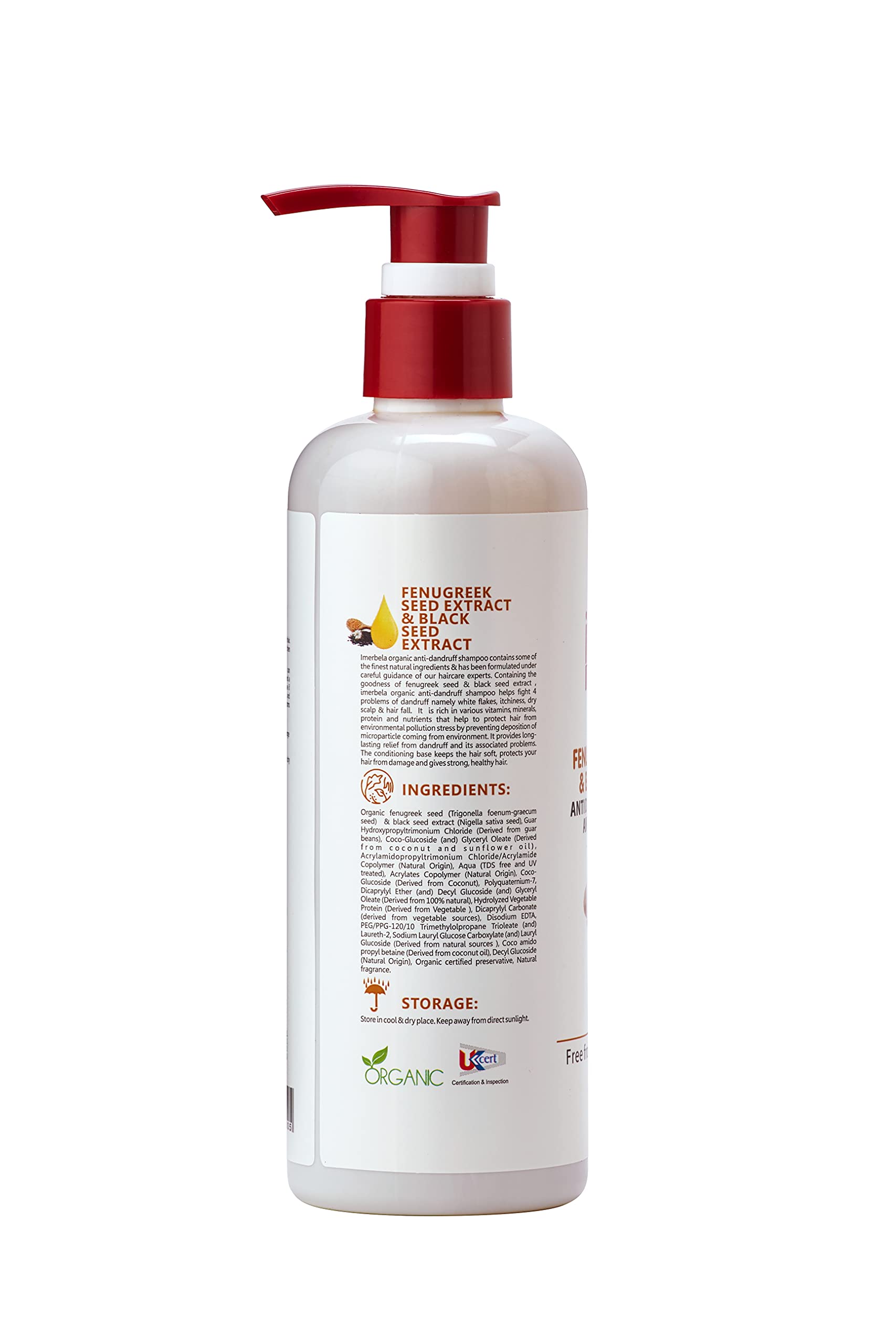 Imerbela Organic Anti Dandruff & Anti-Pollution Shampoo for Hair Fall Control - 300ml Fenugreek Formula | Gentle Cleanser for Dry, Damaged & Oily Hair | Perfect for Daily Use & Scalp Care at Home or Travel