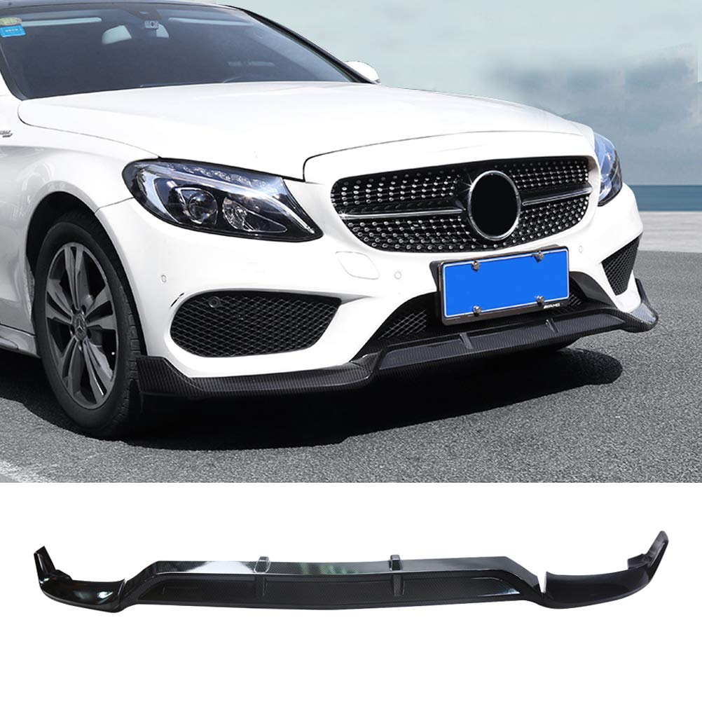 NINTE Front Lip Spoiler for 2015-2018 Mercedes-Benz W205 C-Class Sport Models - ABS Plastic with Carbon Fiber Coating - B Style Front Bumper Lip Kit (3-Piece Set) - Enhances Aerodynamics & Sporty Appearance for Street Racing & Car Shows