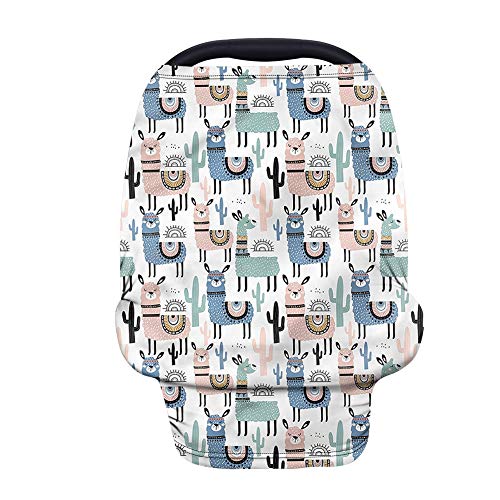 TOADDMOS Cute Alpaca Llama Cactus Baby Car Seat Cover - Stretchy Nursing Cover for Boys & Girls, Multi-Use for Shopping Cart, High Chair & Stroller - Soft Car Seat Canopy for Breastfeeding & On-the-Go Protection