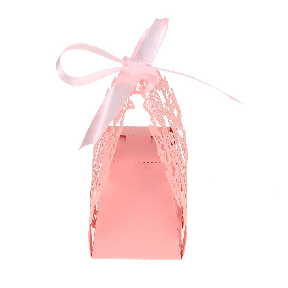 50PCS Pink Laser Cut Butterfly Wedding Favor Boxes with Ribbon - Elegant Bridal Shower, Birthday Party Candy Boxes for Special Occasions (ZRA0168899)
