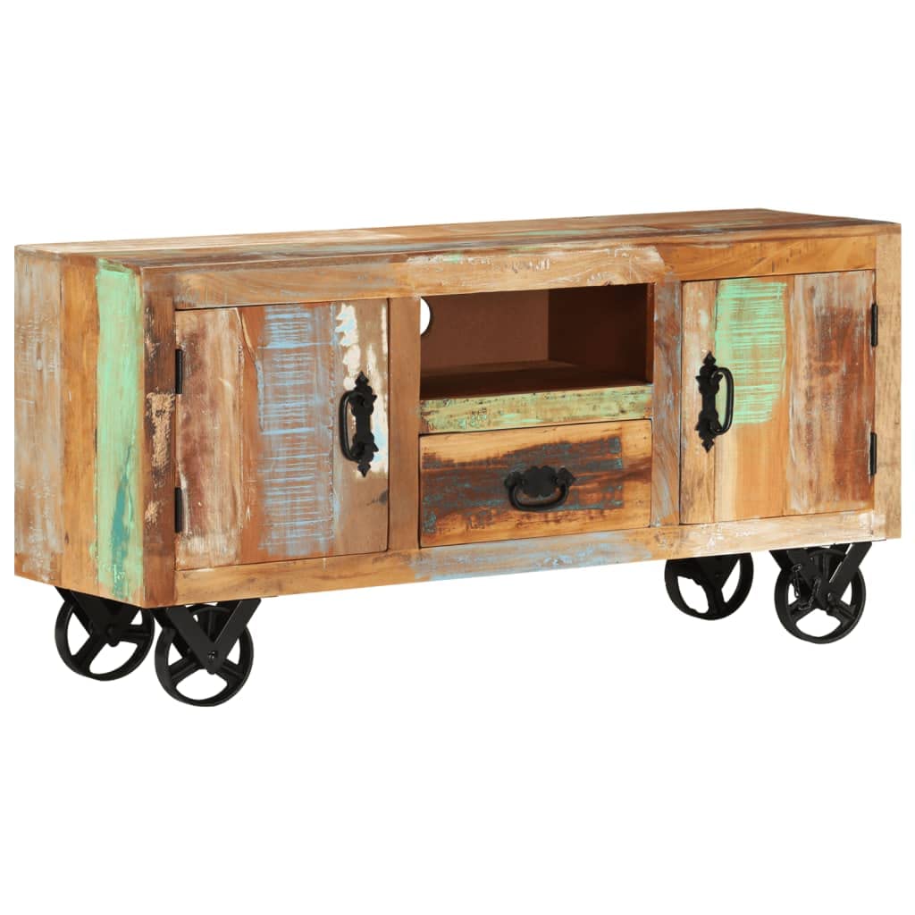 Modern TV Stand with 4 Cast Iron Wheels - Sturdy TV Cabinet & Media Console for Living Room, Bedroom, or Hotel - Perfect for Entertainment Centers & Home Theater Setups
