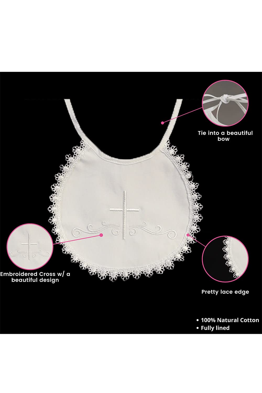 White Baptism Bib for Baby Boys - Soft Cotton Christening Bib with Embroidered Cross Design - Perfect Baptism Gift for Newborns & Infants - Ideal for Church Ceremonies, Christenings & Special Occasions