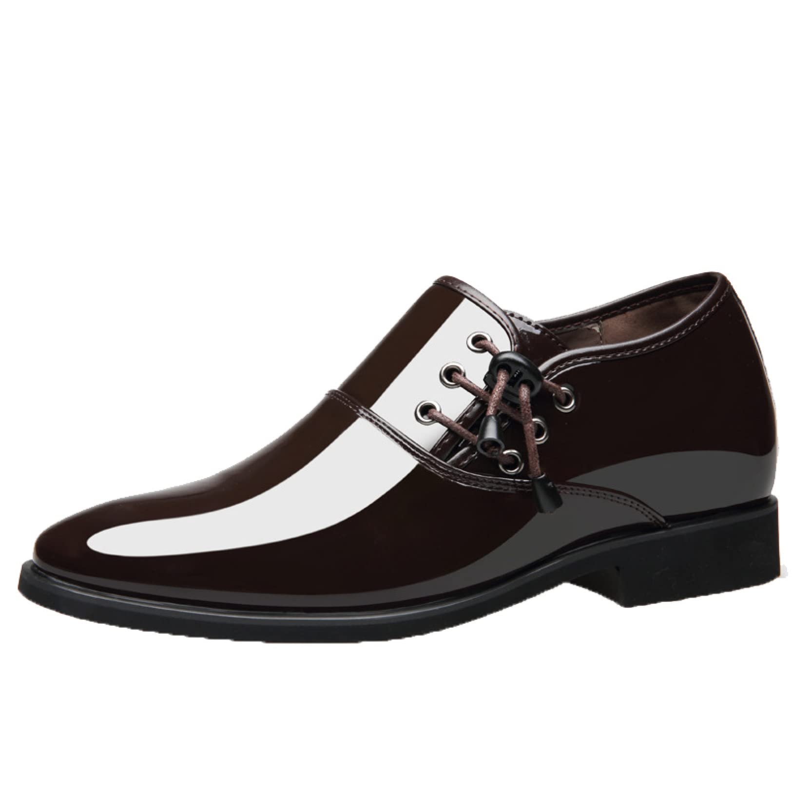 Premium Men's Patent Leather Dress Oxfords - Adjustable Side Lace Up, Pointed Toe Business Shoes for Office & Formal Occasions | Lightweight & Comfortable Men's Dress Shoes for Work, Weddings & Professional Events