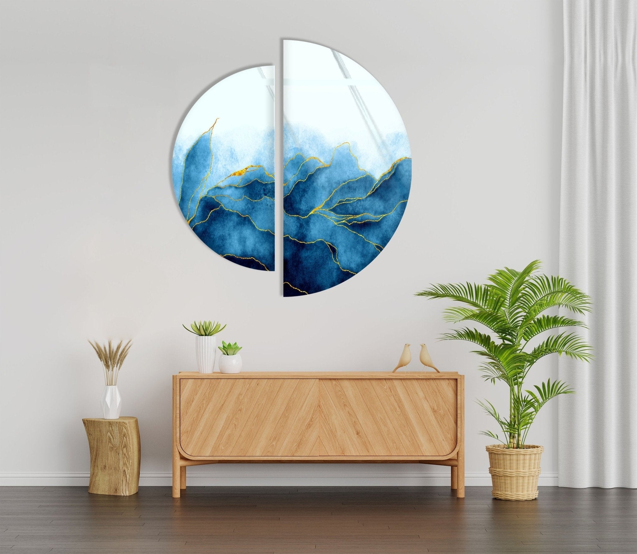 2 Piece Blue Floral Glass Wall Art Set - Elegant Handmade Home Decor for Living Room, Bedroom, or Office - Perfect Gift for Housewarming & Wedding