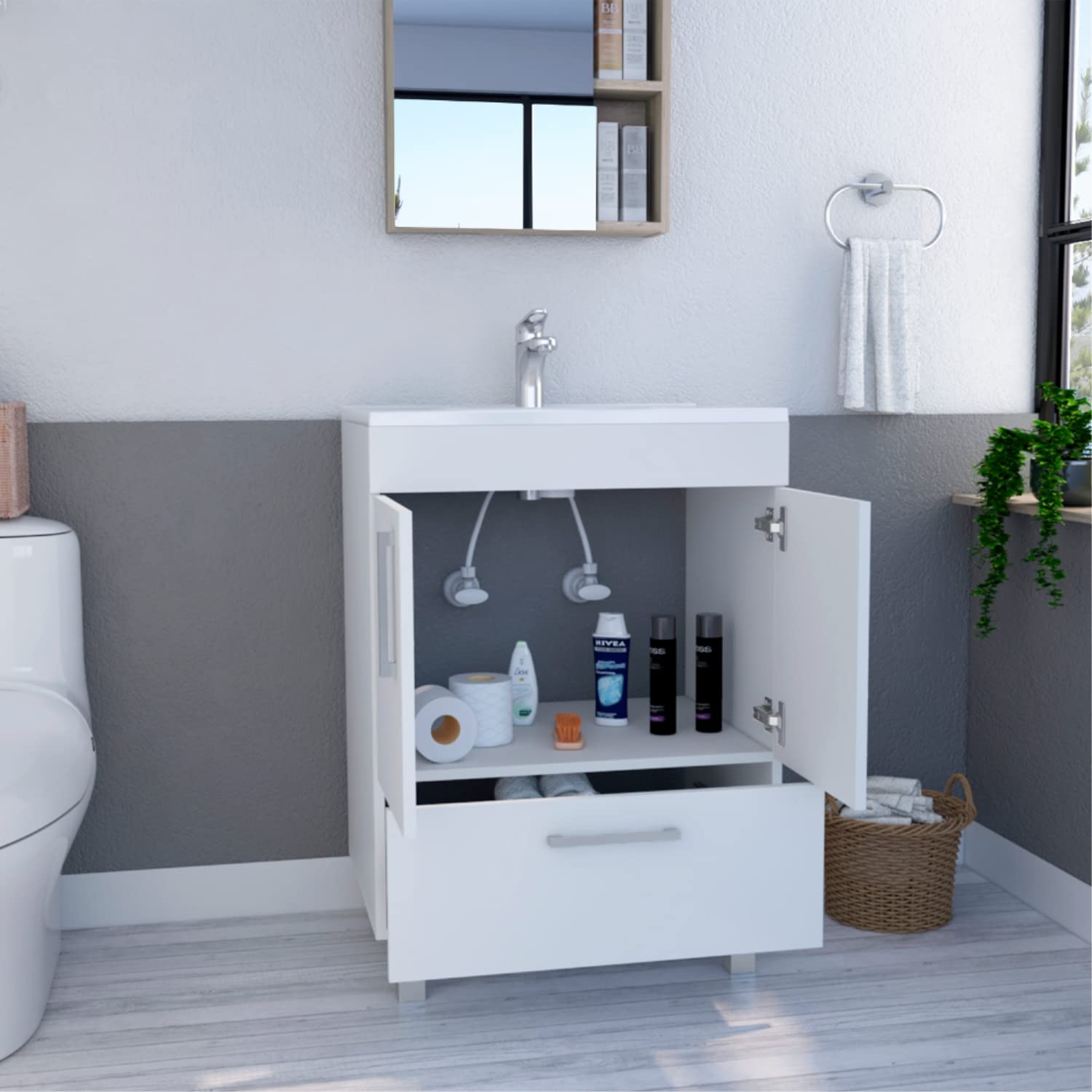 Modern White Single Bathroom Vanity with 1 Drawer & Double Door Cabinet - Perfect for Small Bathrooms, Powder Rooms & Apartment Remodels
