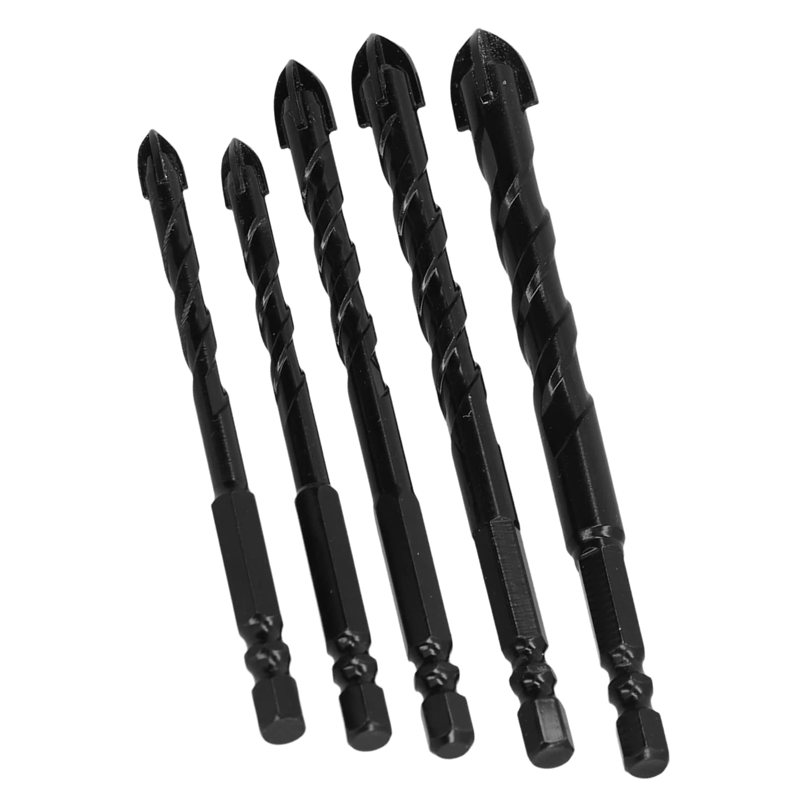 5Pcs Cemented Carbide Drill Bit Set - 1/4in Hex Shank Spear Head Bits for Glass, Tile & Concrete - Rustproof Black Construction Tools (Perfect for DIY Home Projects, Masonry Work & Professional Use)