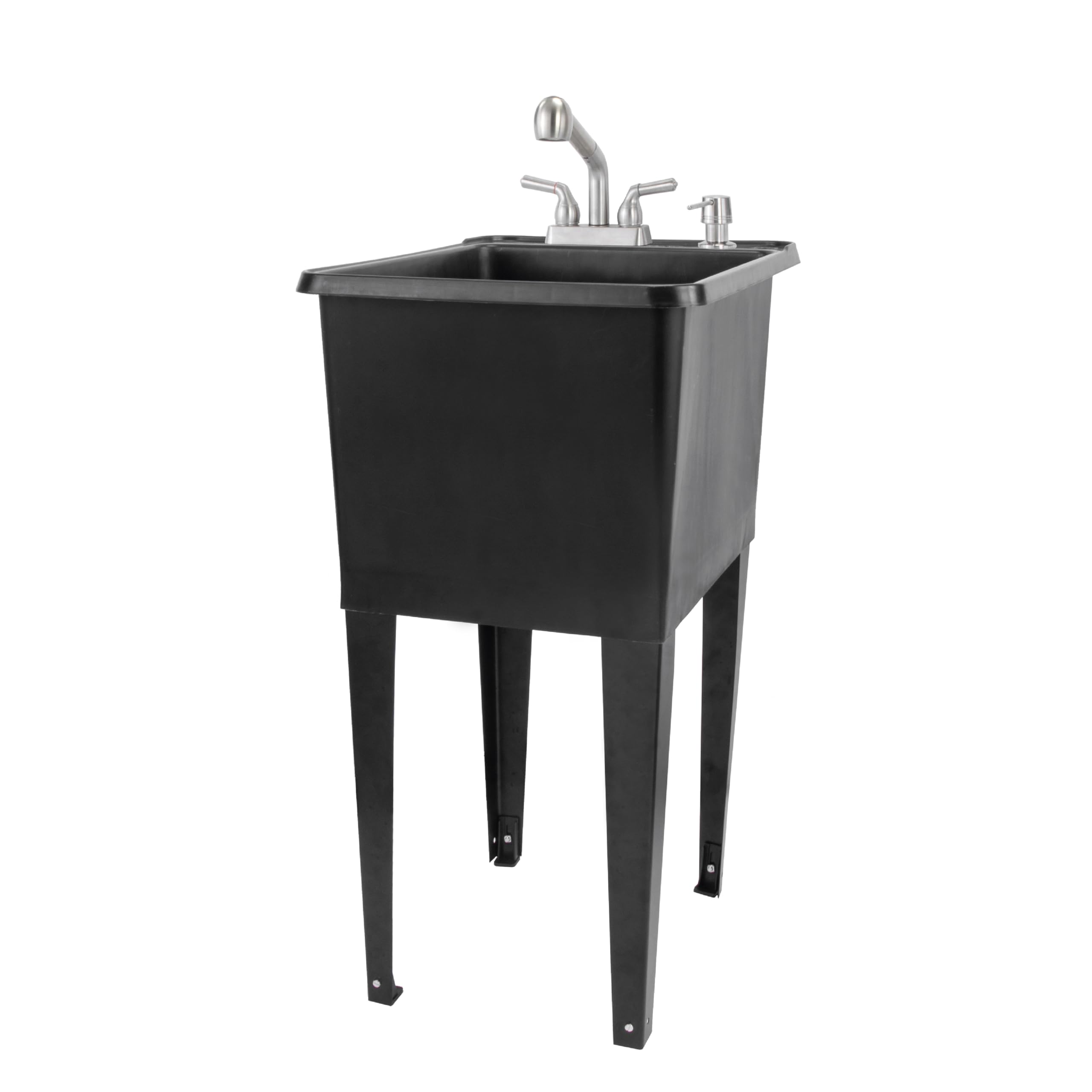 JS Jackson Supplies Space Saver Utility Sink with Pull-Out Faucet & Soap Dispenser - Black Stainless Steel Tub for Laundry Room, Garage, or Basement