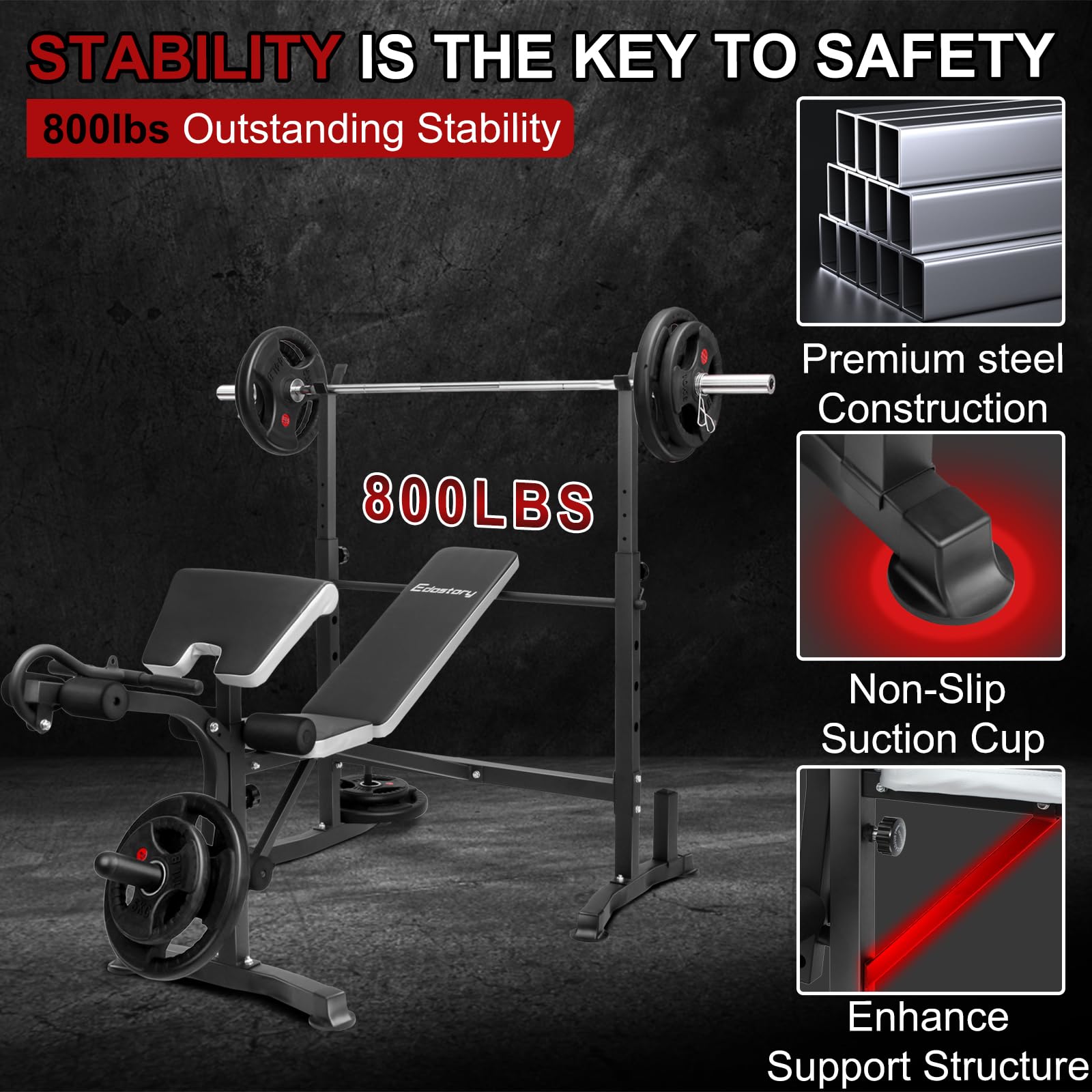 Edostory Olympic Adjustable Weight Bench Set - Home Gym Equipment for Full Body Workout with Bench Press, Preacher Curl & Leg Developer | Perfect for Strength Training, Muscle Building & Home Fitness Routines