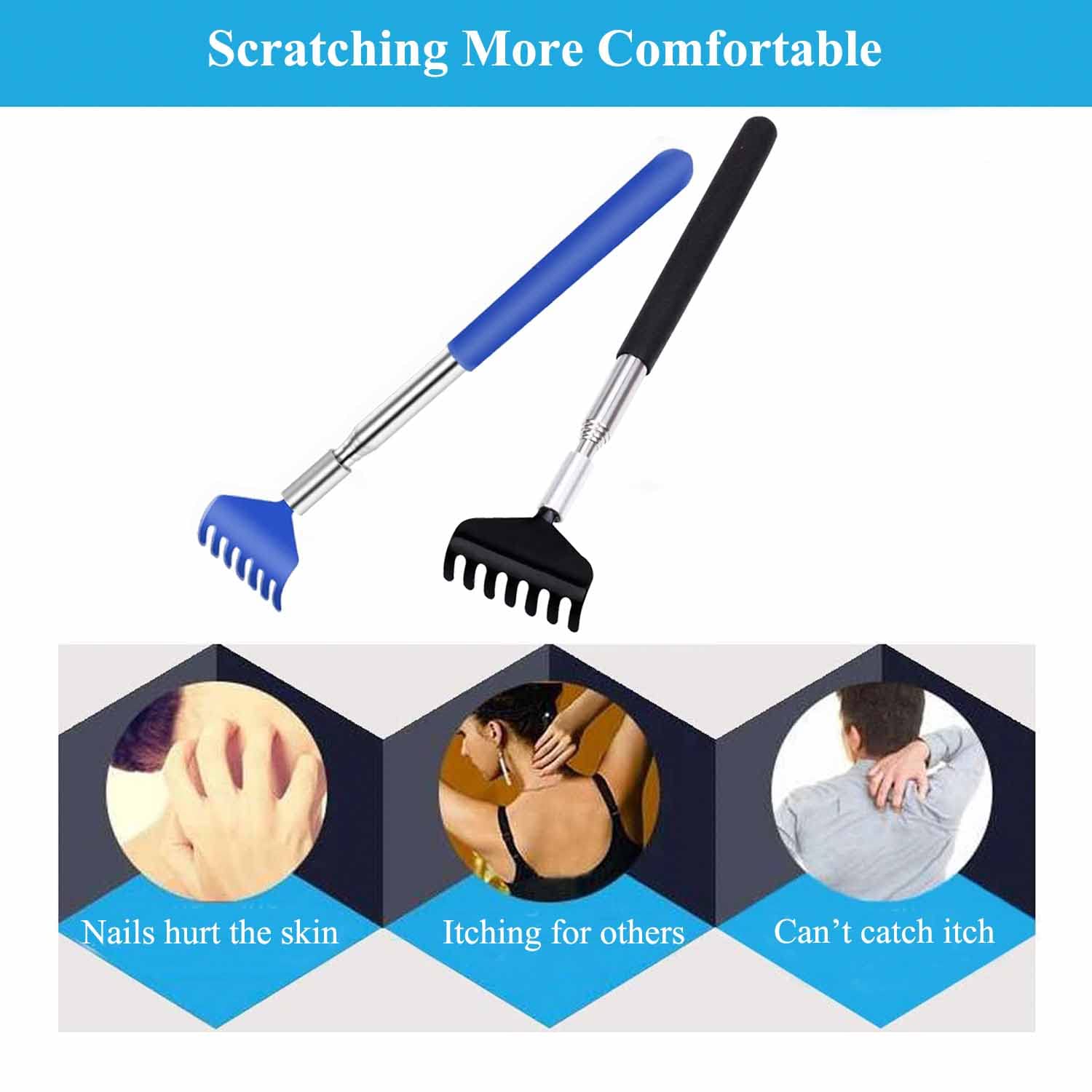 Extendable Back Scratcher with Telescopic Handle (8.26-26.77 Inches) - Christmas Gift Boxed Back Massage Tool - Perfect for Stocking Stuffers & Itch Relief at Home, Office, or Travel