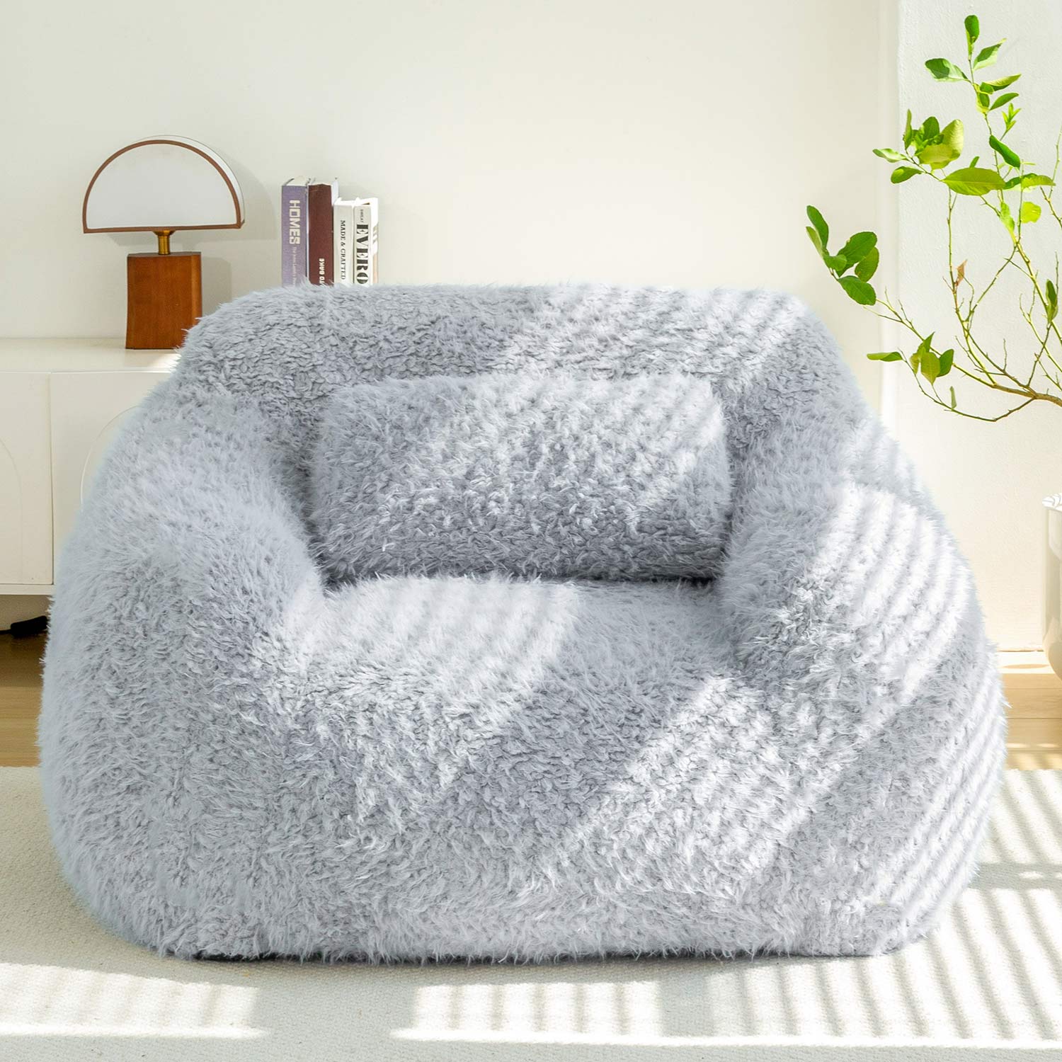 MAXYOYO Fluffy Comfy Large Bean Bag Chair with Pillow - Oversized Lounger for Reading, Gaming & Relaxation in Dusty Blue - Perfect for Bedrooms, Dorms & Game Rooms