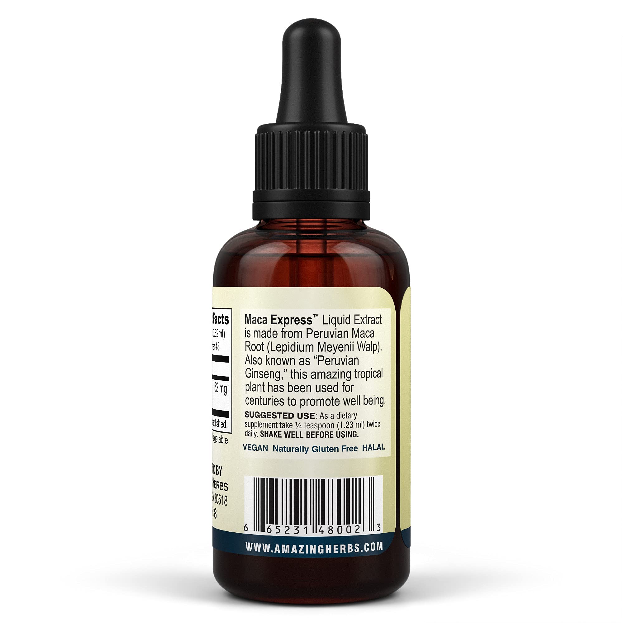 Amazing Herbs Maca Express Liquid Extract - 100% Pure Peruvian Maca Root Supplement for Energy, Stamina & Mental Clarity - 1 Fl Oz - Natural Performance Booster for Athletes, Students & Busy Professionals