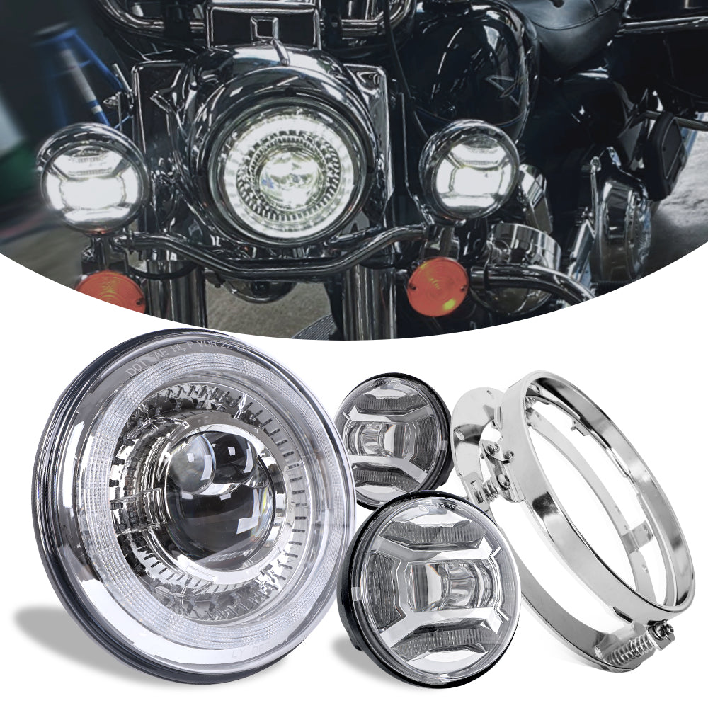 LOYO New LED Headlight Motorcycle Kit - High Brightness Waterproof Headlamp for Harley Davidson Electra Glide, Road King, Softail & More - Perfect for Night Riding & Off-Road Adventures