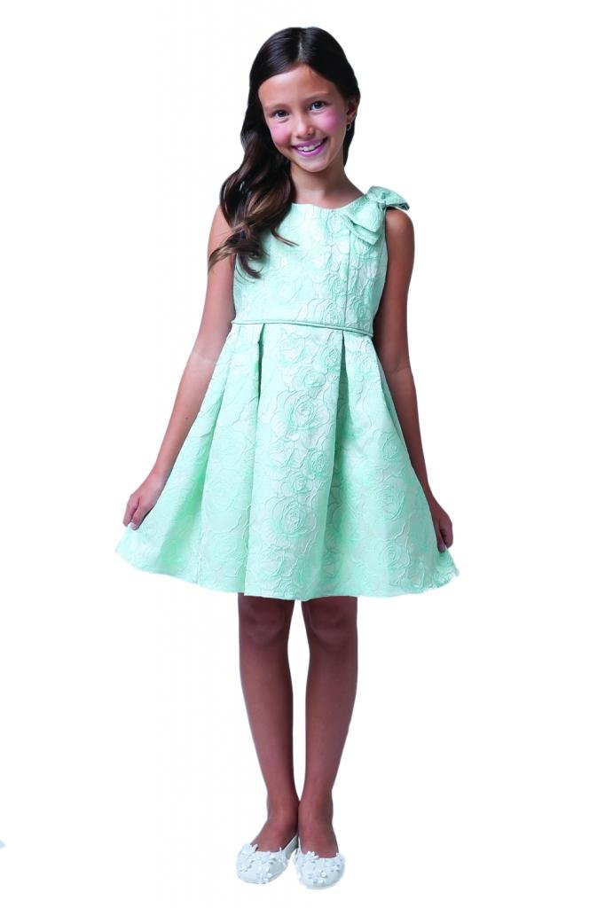 Vintage Rose Jacquard Flower Girl Dress with Shoulder Bow - Elegant Little Girls' Party Dress for Weddings, Baptisms & Special Occasions