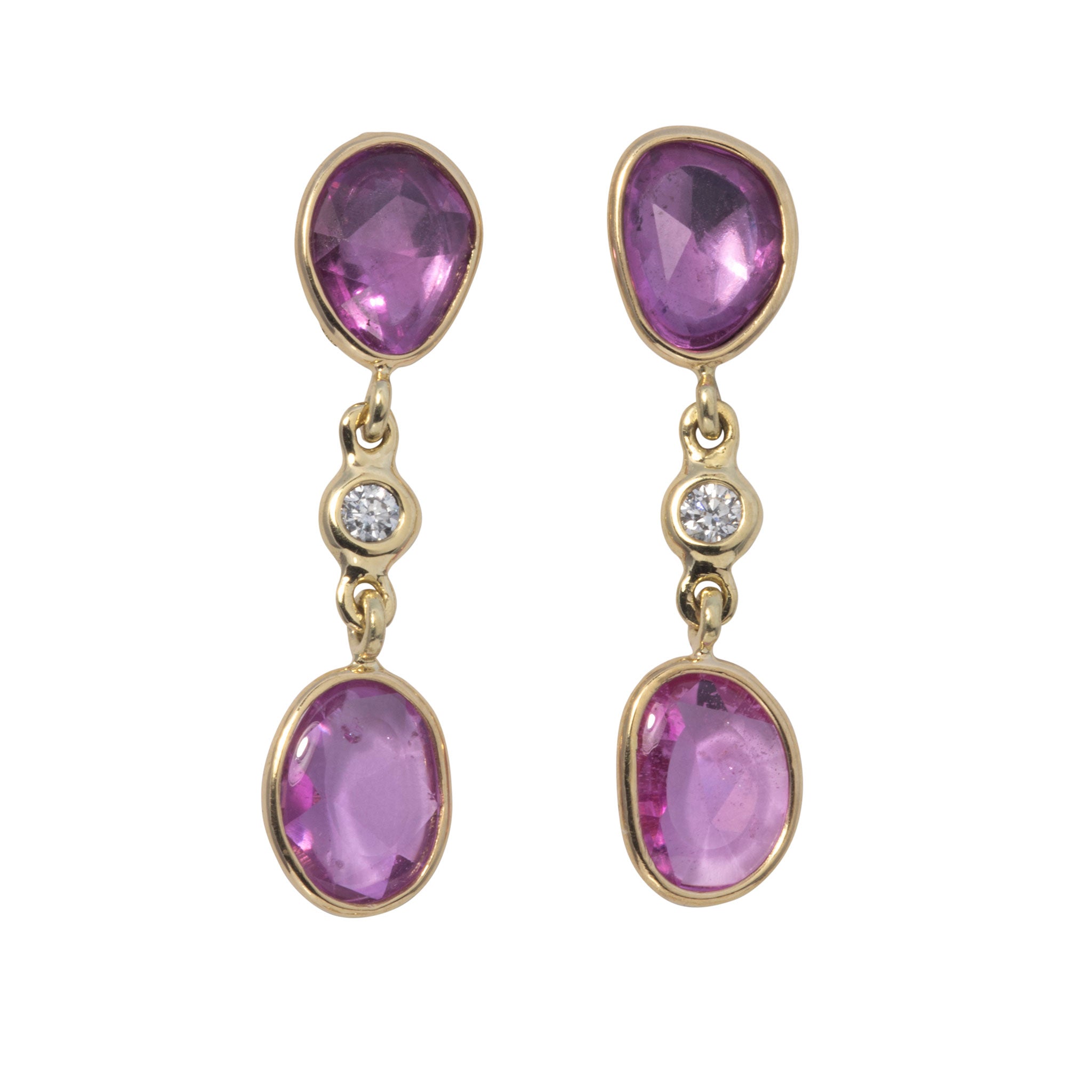 Exquisite 18K Gold Pink Sapphire & Diamond Drop Earrings for Women - Perfect for Weddings, Parties & Special Occasions