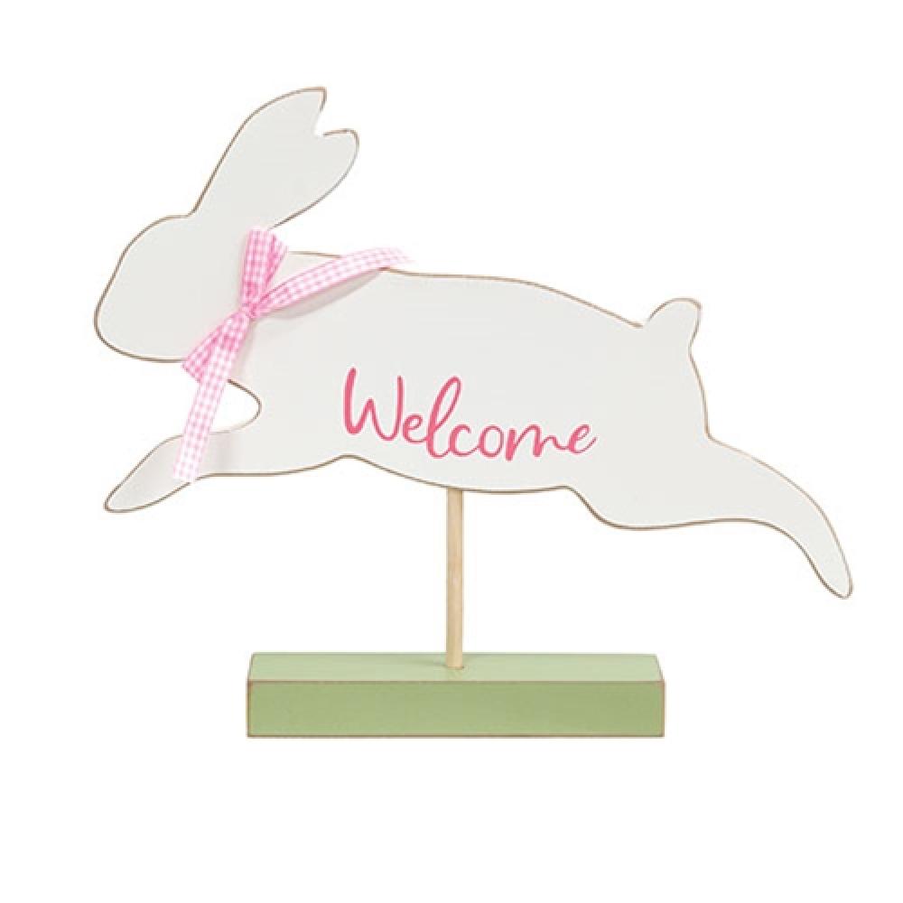 Welcome Jumping Bunny on Base - Easter Bunny Figurine for Home Decor, Garden Ornament & Spring Party Centerpiece - Perfect for Easter Celebrations, Gift Giving & Holiday Displays